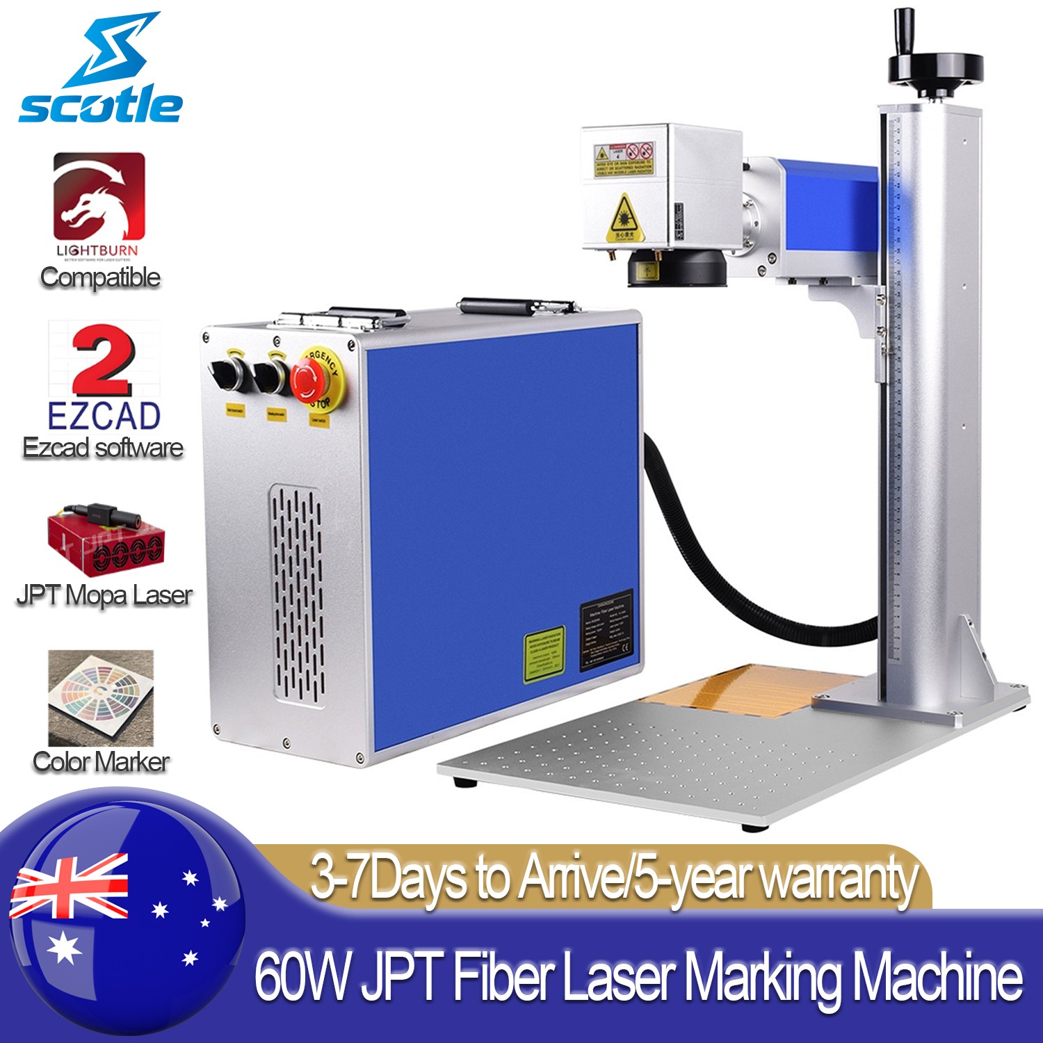 Scotle 60W JPT Mopa M7 Fiber Laser Marking Machine Metal Engraving Color Markers