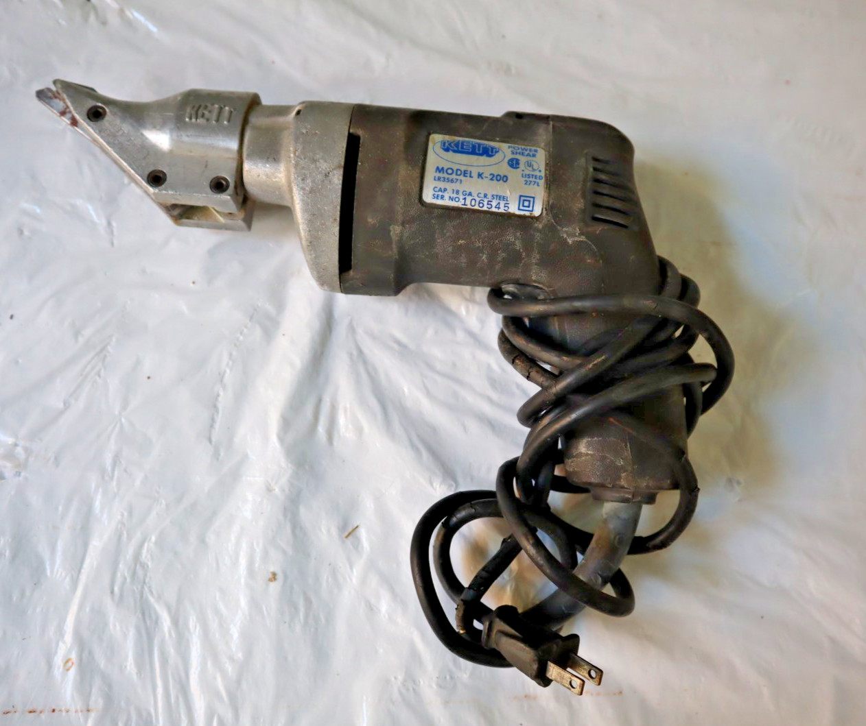 Kett Power Shear Model K-200 LR35671 Cuts 18 GA. C.R. Steel