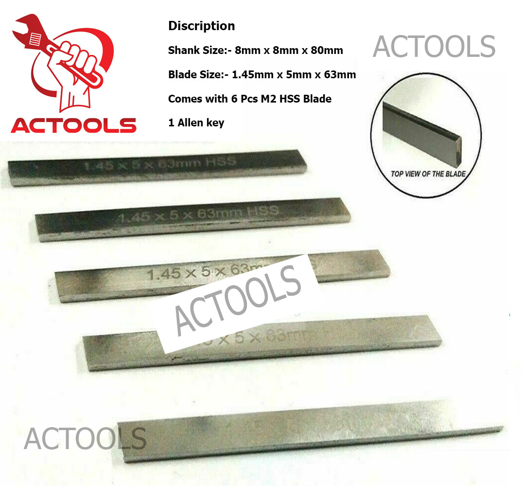 New Mini Parting Tool Cut Off Holder 8mm With 6 Pcs HSS Blades For Mini Lathe