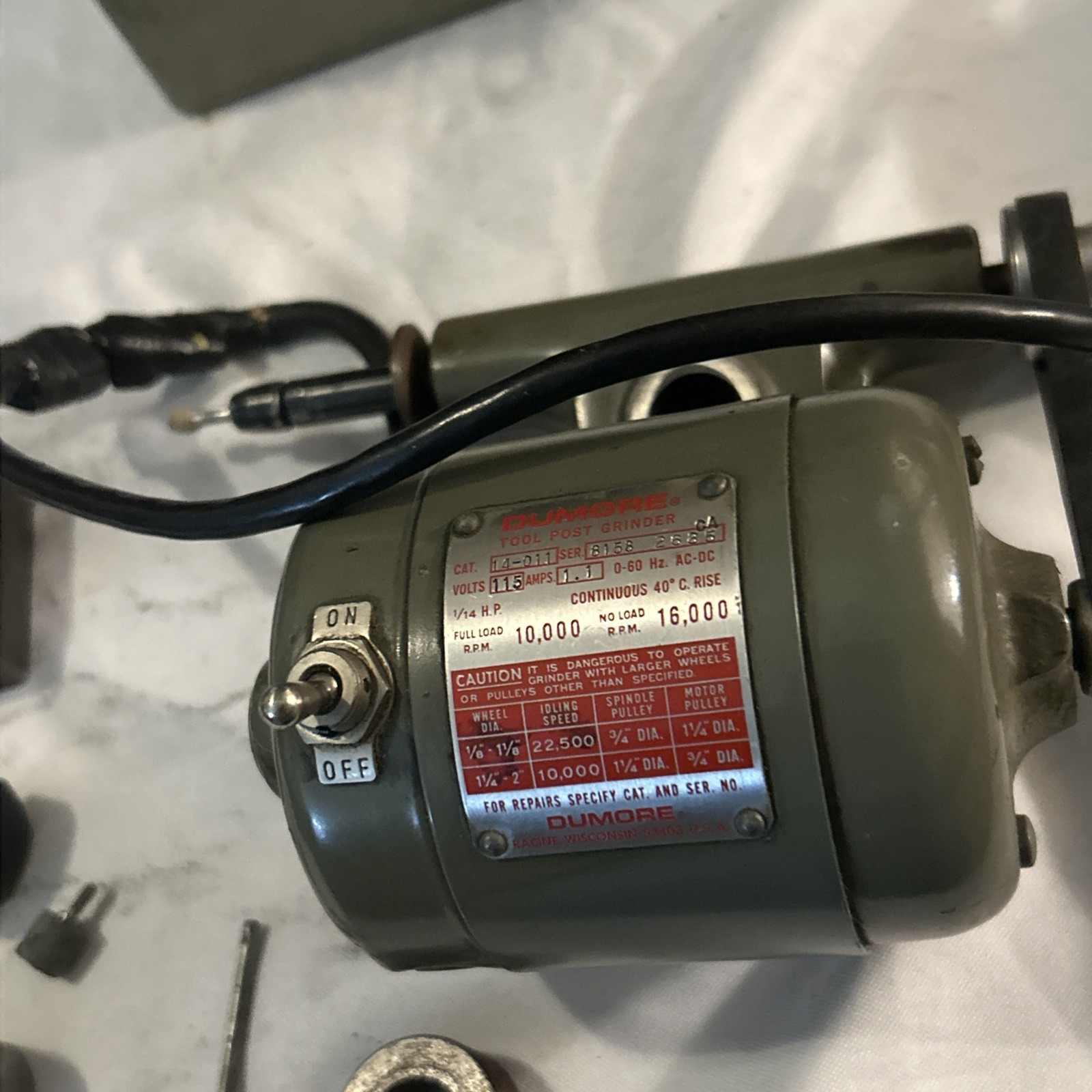 Precision Dumore 14-011 Tool Post Grinder Motor Lathe 8385 Machinist