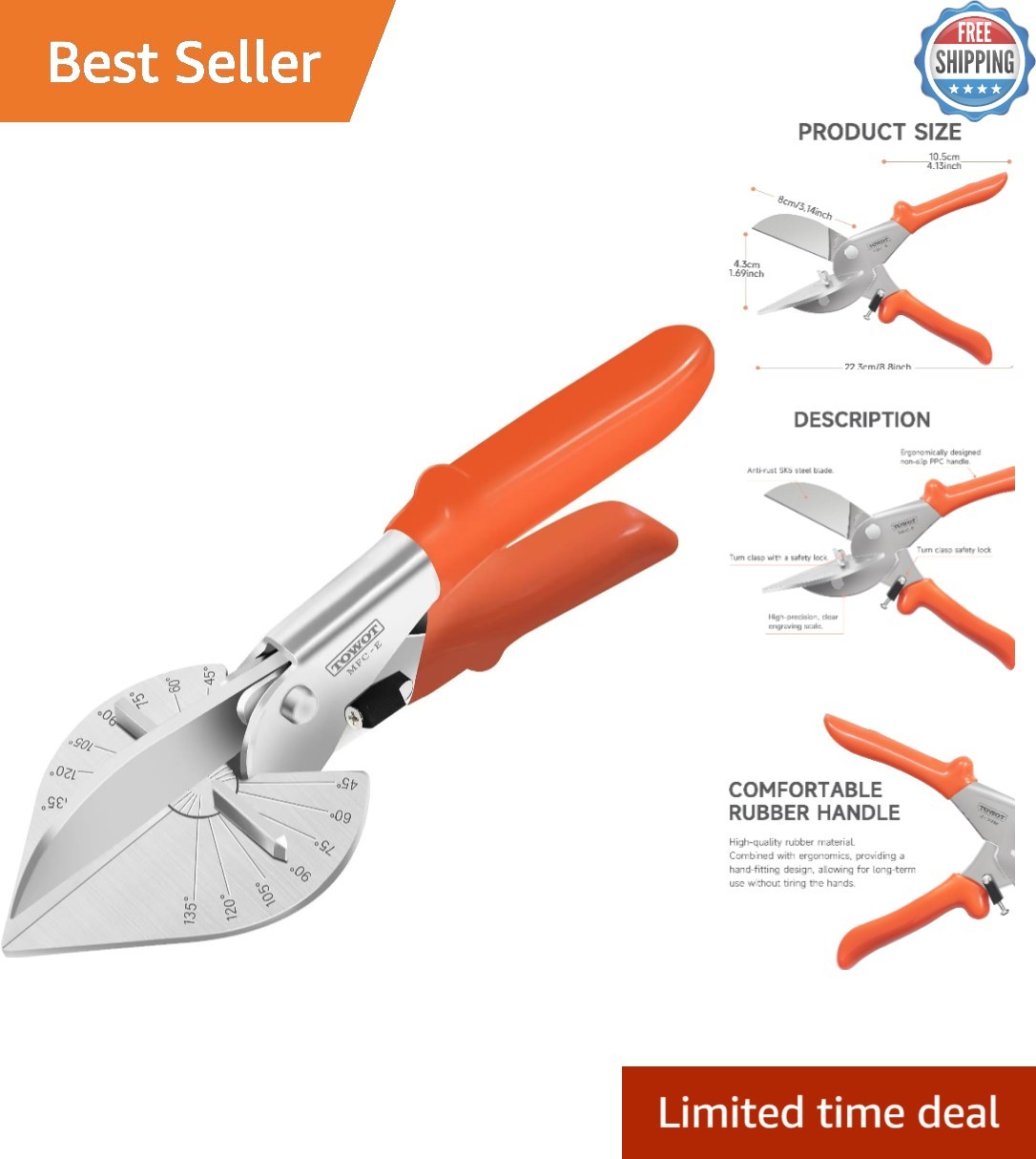 Heavy-Duty Miter Shears with Adjustable Angle & Safety Lock for Home Projects
