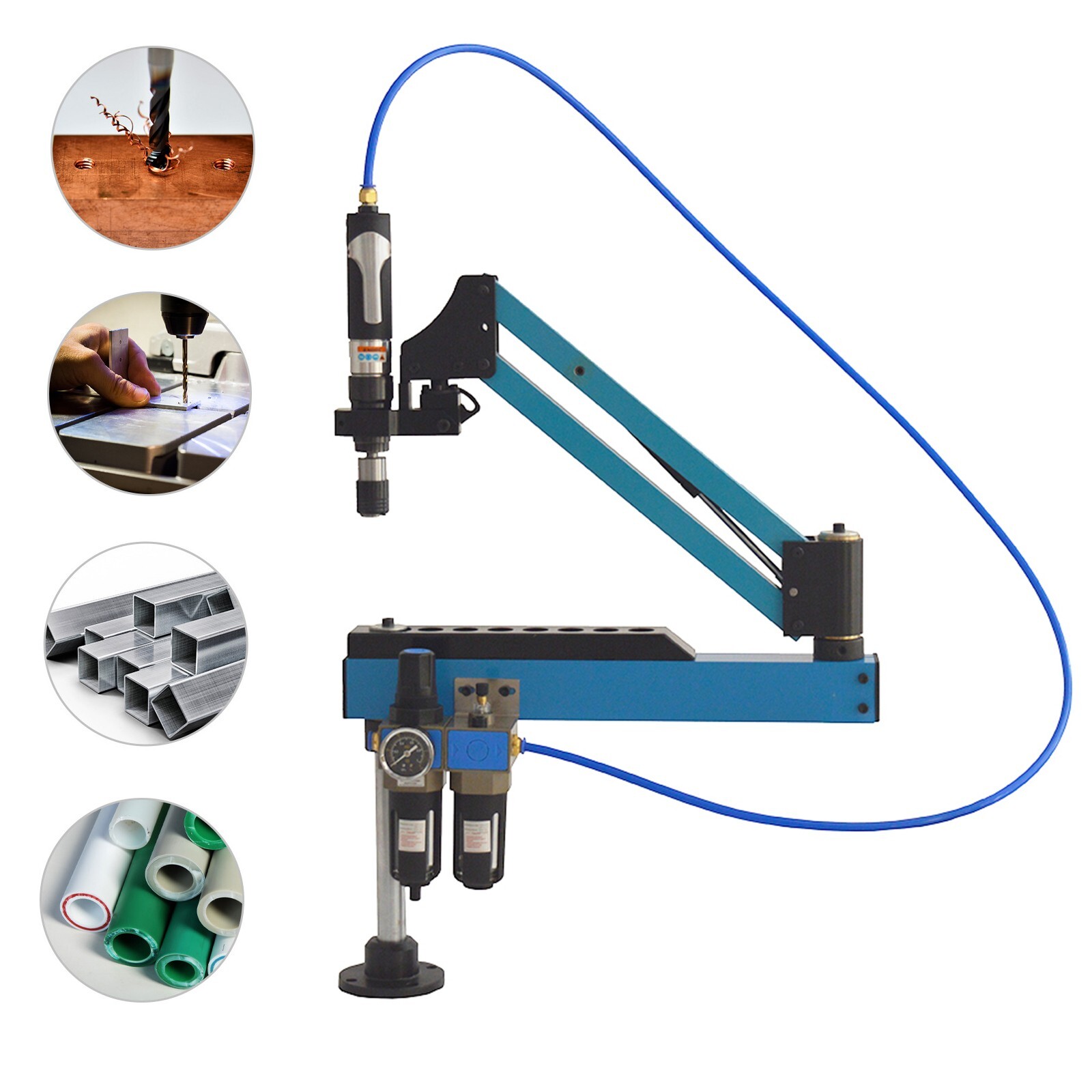 Pneumatic Vertical Tapping Machine Drilling Threading Tool Flexible Arm M3-M12