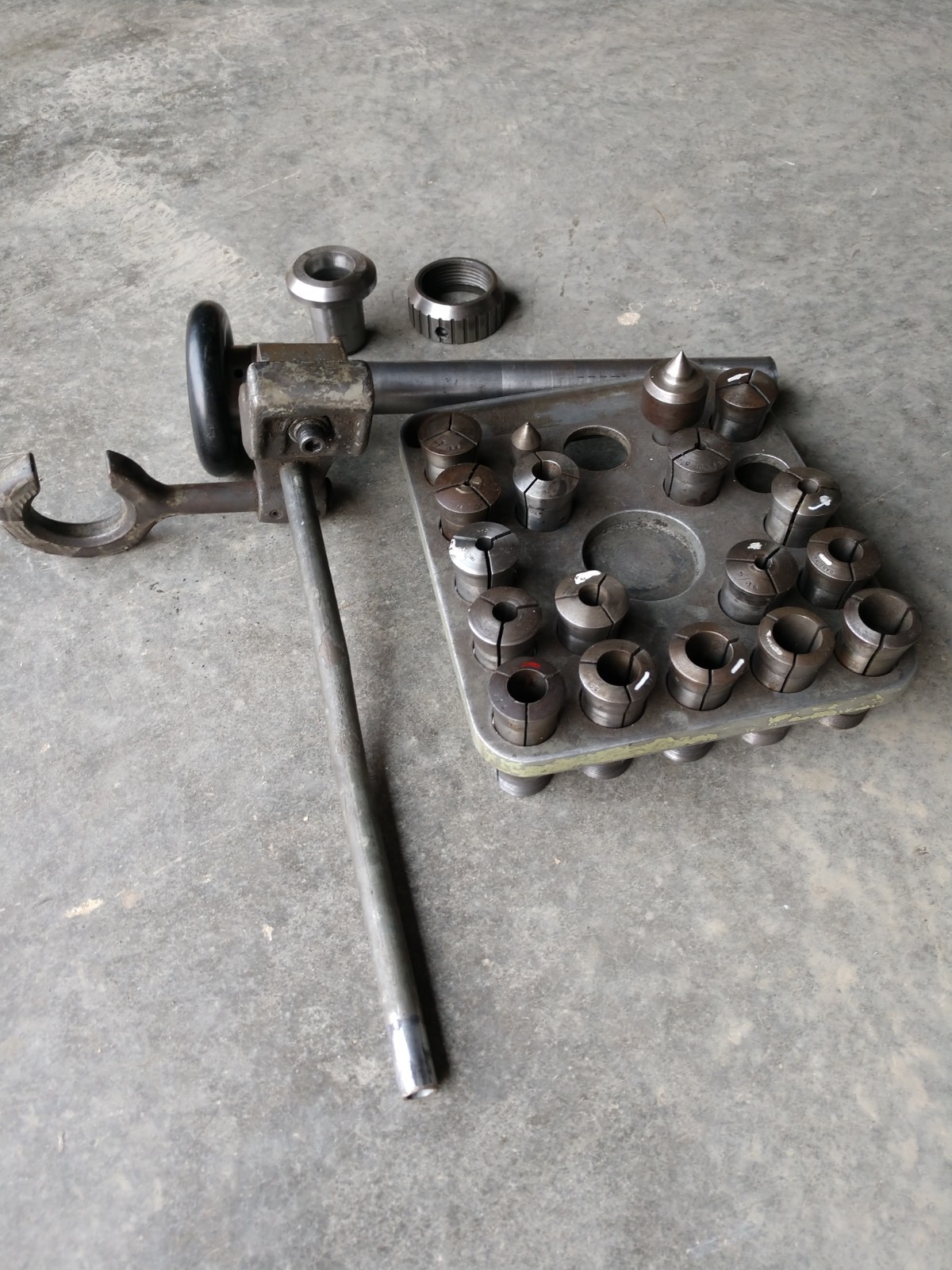 South Bend Heavy 10 Collet Rack, 5C Collets, Holder, Nose piece And Draw Bar