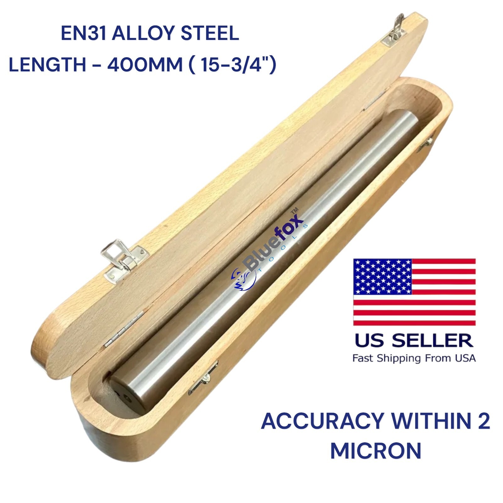 Lathe Alignment Test Bar 400mm (15-3/4″) Parallel Shank Mandrel Wooden Box