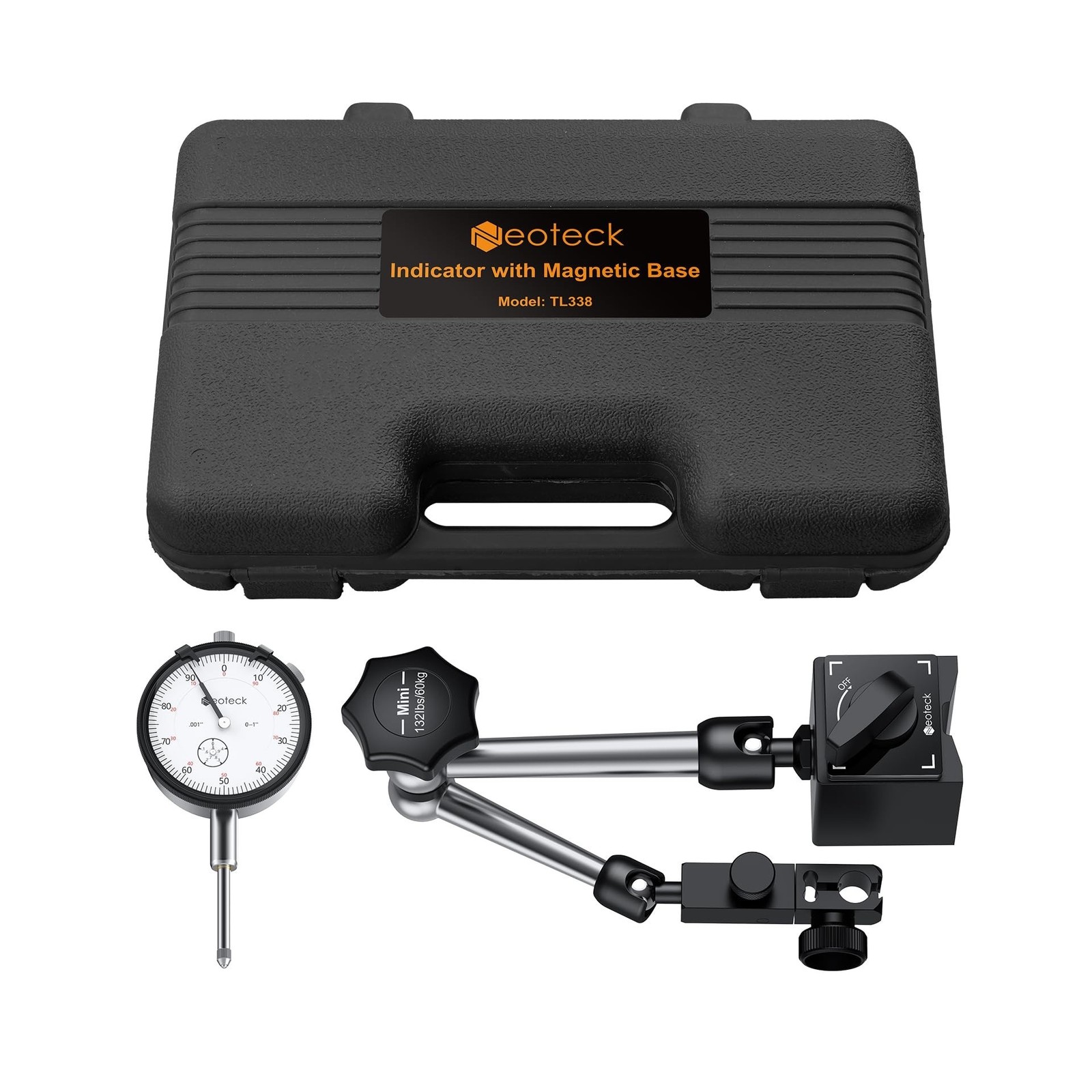 Neoteck Dial Indicator 0-1in/0.001in with 132lbs/60kg Magnetic Base,Imperial …