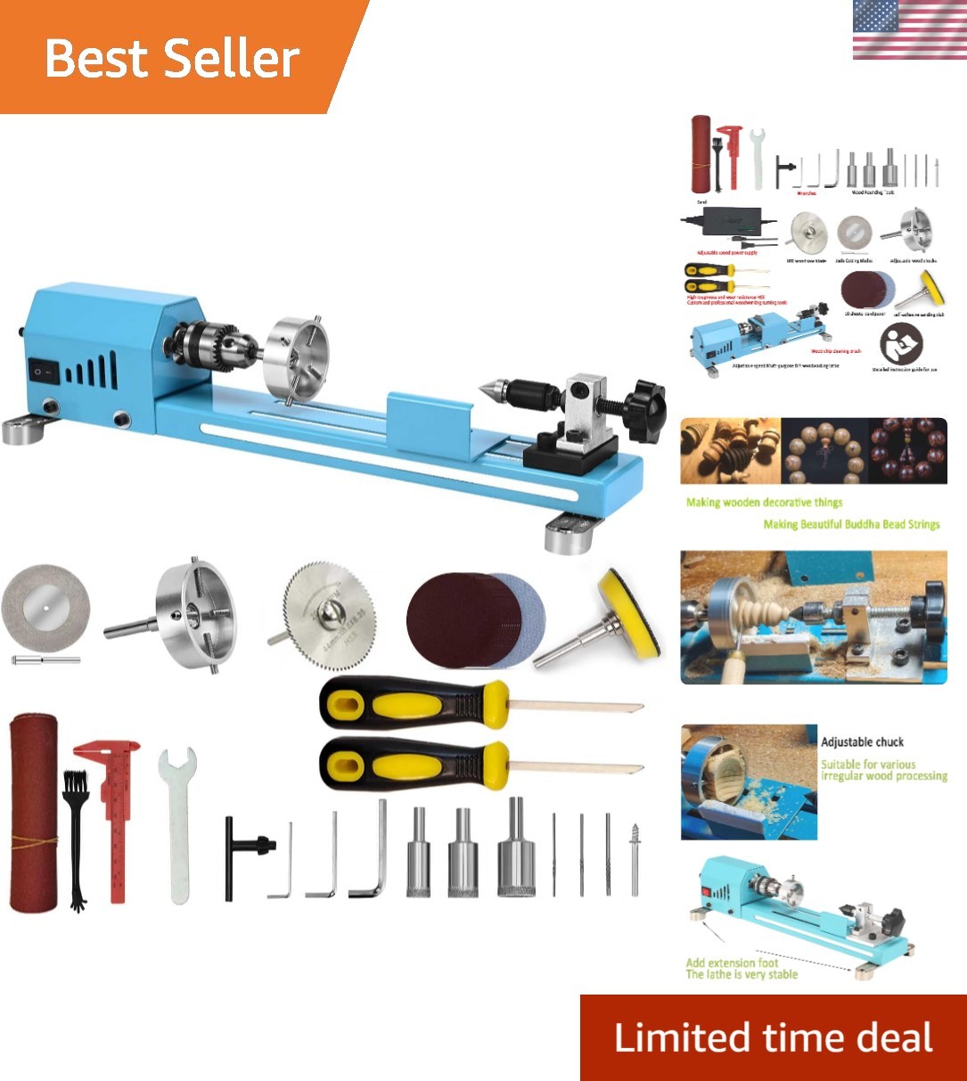 Compact Mini Wood Lathe with Adjustable Chuck – Ideal for Beginners & Hobbyists