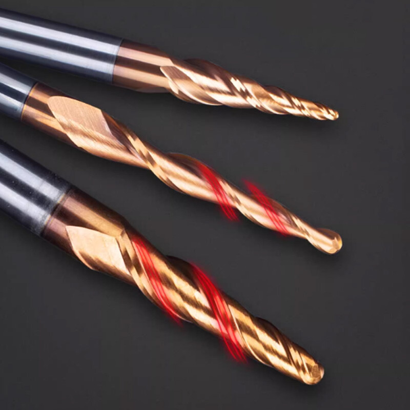 R0.25-R2.0 Carbide 2-Flute Tapered Ball Nose End Mill CNC Cutting Router Bit