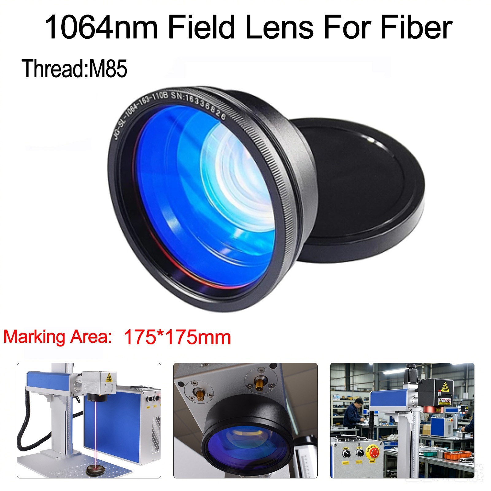 F254 175x175mm Field F-theta Scan M85 Thread For 1064nm 50W Fiber Laser Marker