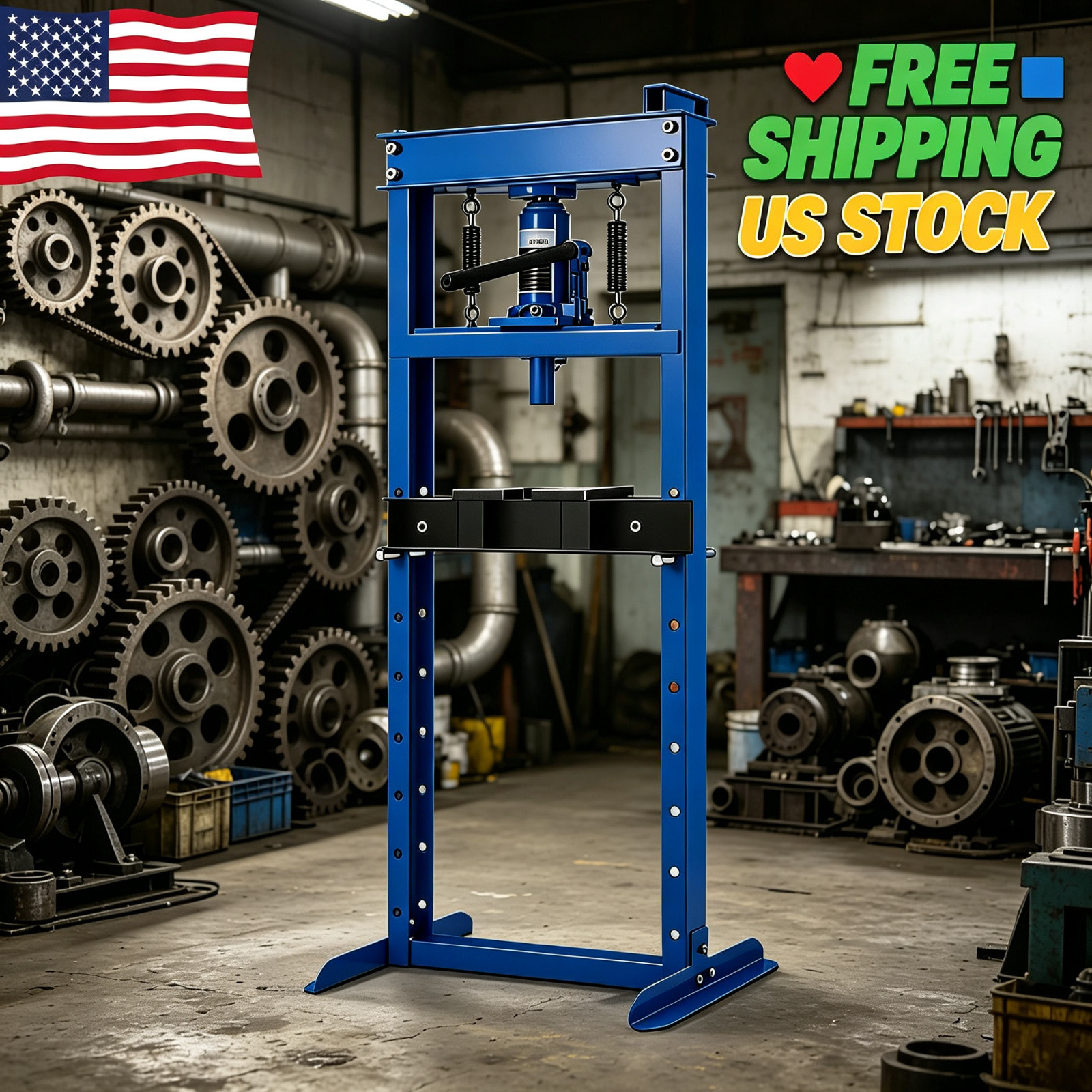 12 Ton Hydraulic Shop Press H-frame Carbon Steel Press Plates Blue Garage