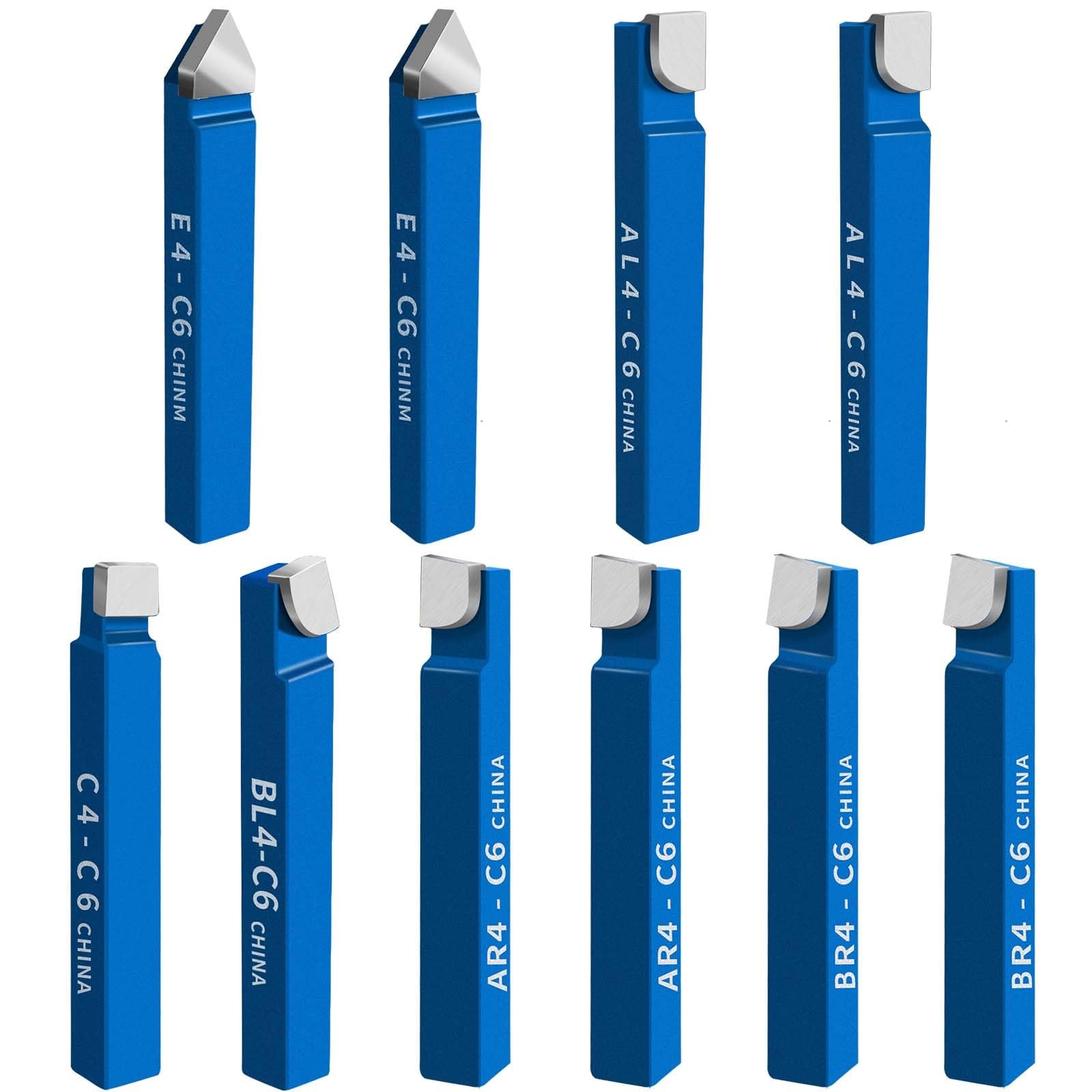 10PCS 1/4″ Metal Lathe Tooling Carbide Tip Tipped Cutter Tool,C6 Bit Cutting Set