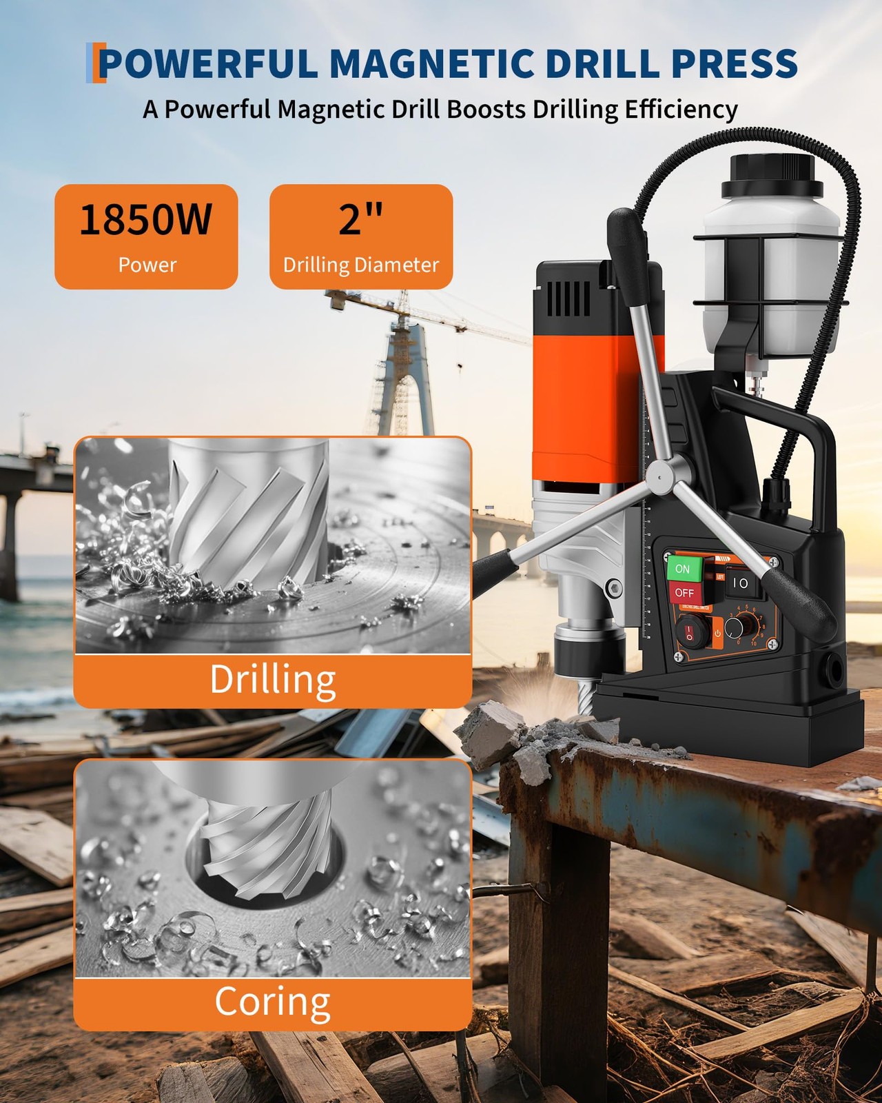 1850W Magnetic Press, 2″ Boring Diameter, 2922Lbf Magnetic Drill, 810 RPM Drill