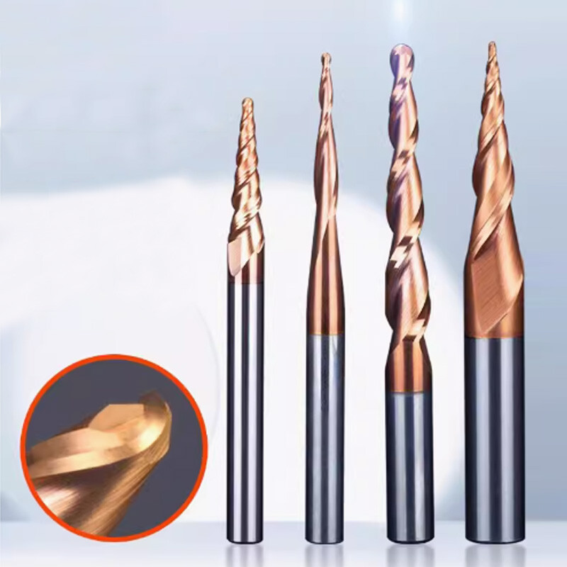R0.25-R2.0 Carbide 2-Flute Tapered Ball Nose End Mill CNC Cutting Router Bit