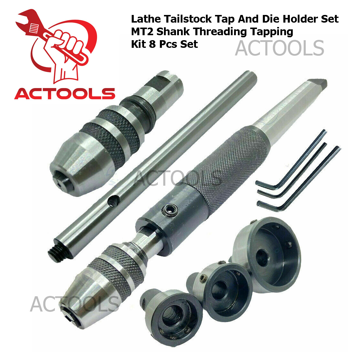 New Lathe Tailstock Tap And Die Holder Set MT2 Shank Threading Tapping Kit 8 Pcs