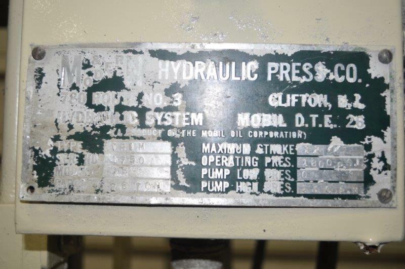 30 TON MODERN HYDRAULIC TRIM PRESS 12″ STROKE 29″ DAYLIGHT 6″ MAIN CYLINDER DIAM