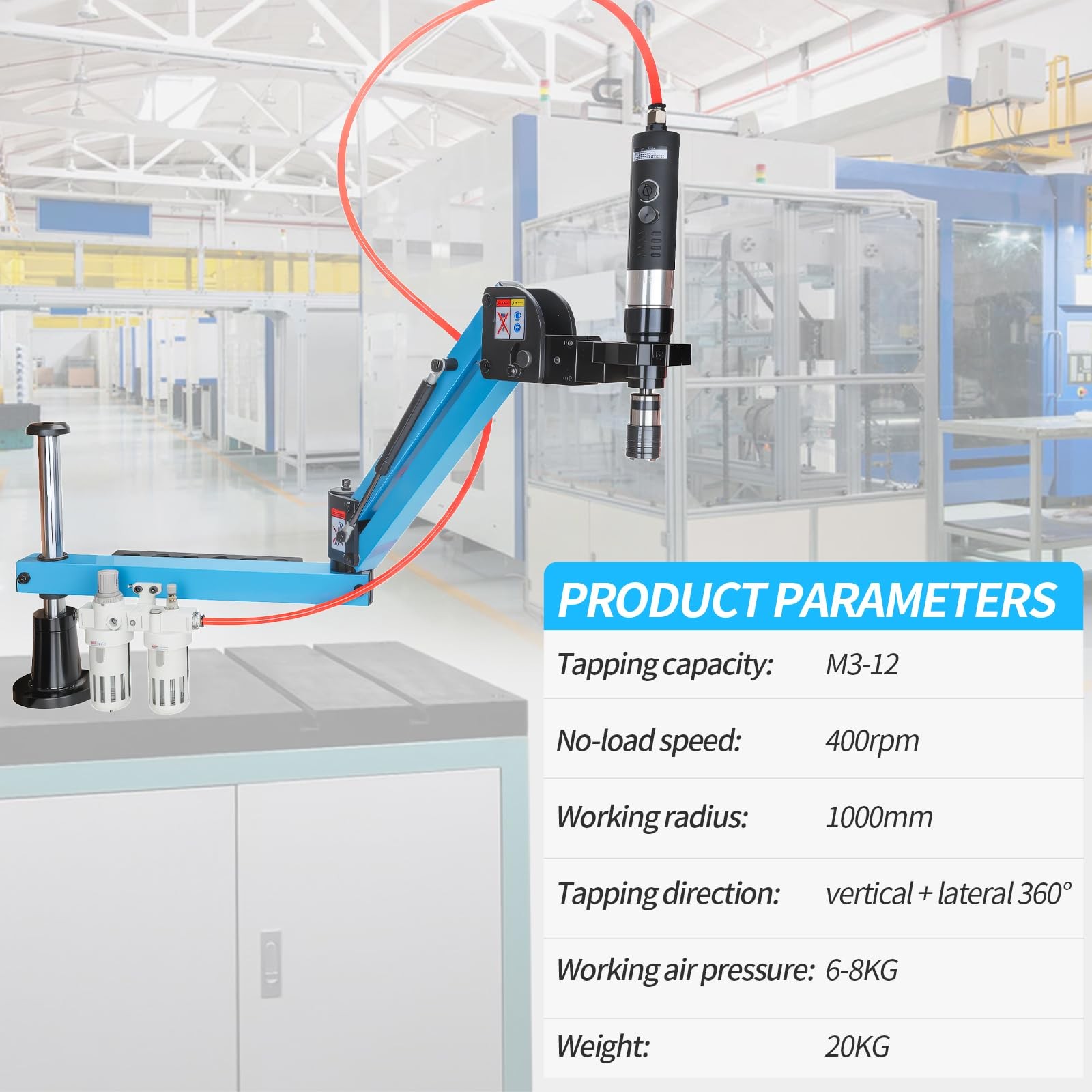 Pneumatic Tapping Machine 360 Degree Swivel Arm M3-M12 Threading Drill Tool