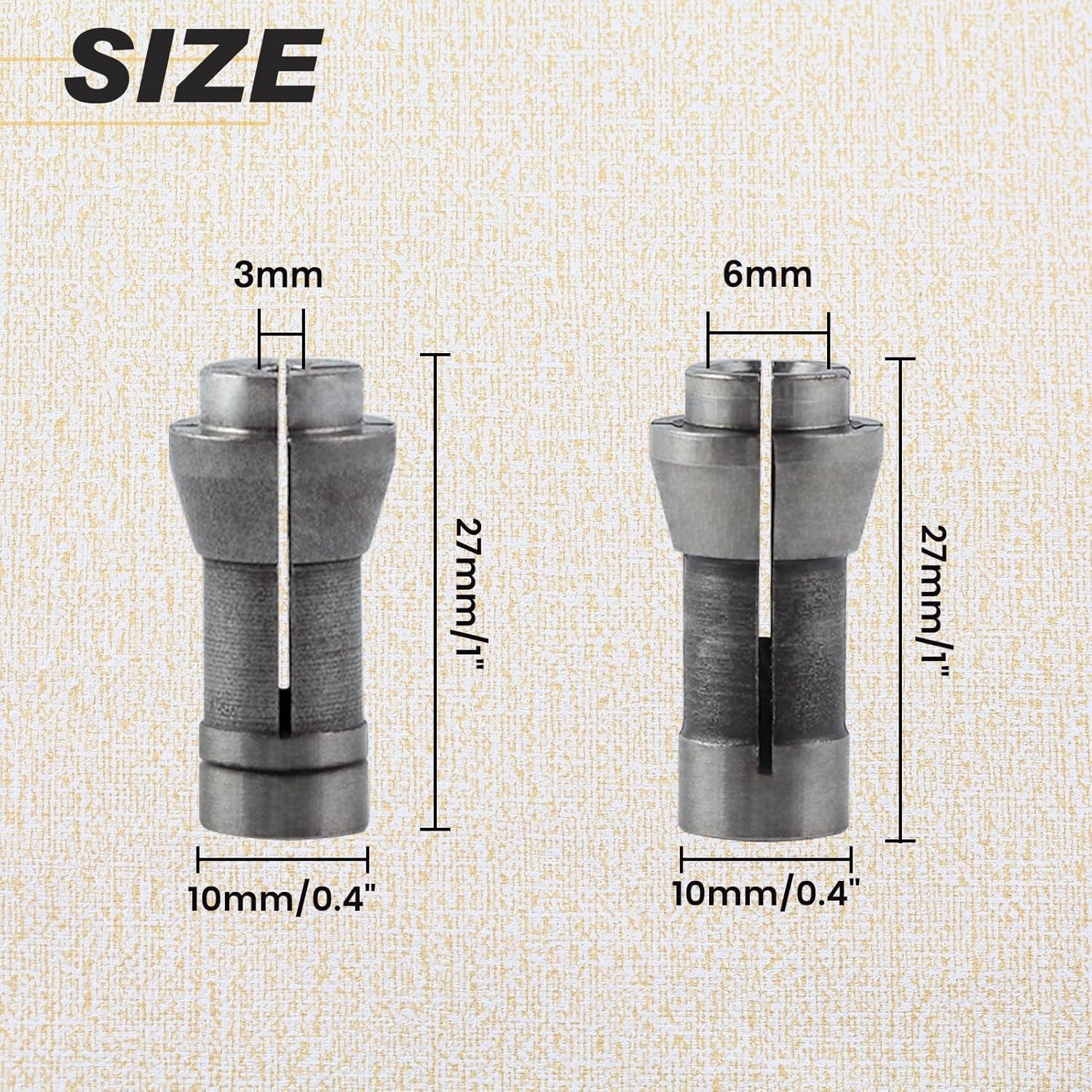 4 Pcs Die Grinder Collet Adapter Set for 1/4″ & 1/8″ Arbors – 3mm & 6mm Chucks