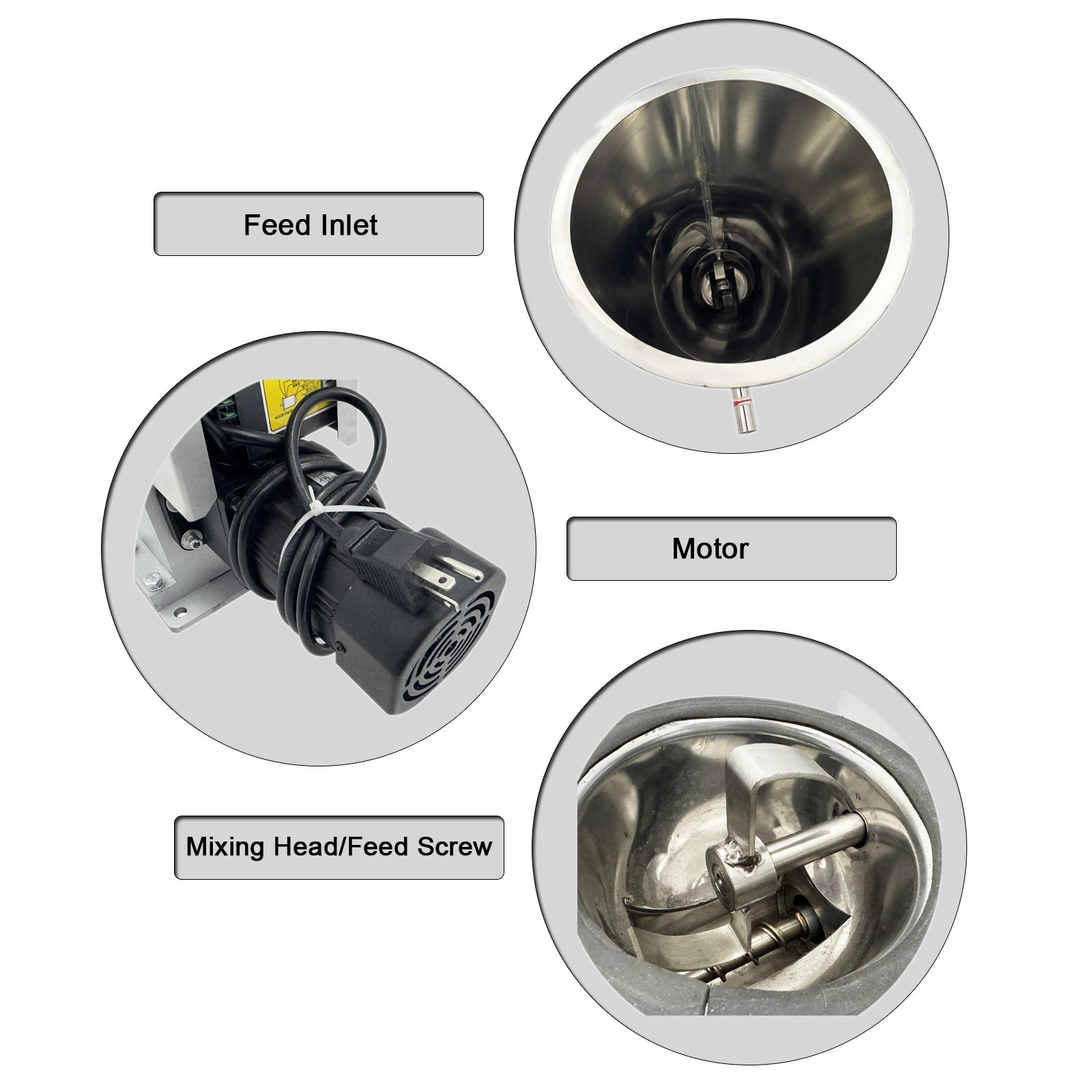 Single Screw Feeder (220V 1PH, 0.12kW / 0.16HP, 0.6-3 kg/h, Stainless Steel)