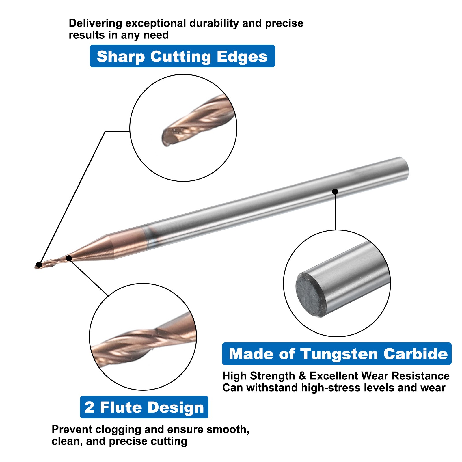 2 Flute Ball Nose End Mill 0.114″ Cutting Length Uncoated for Carving Engraving
