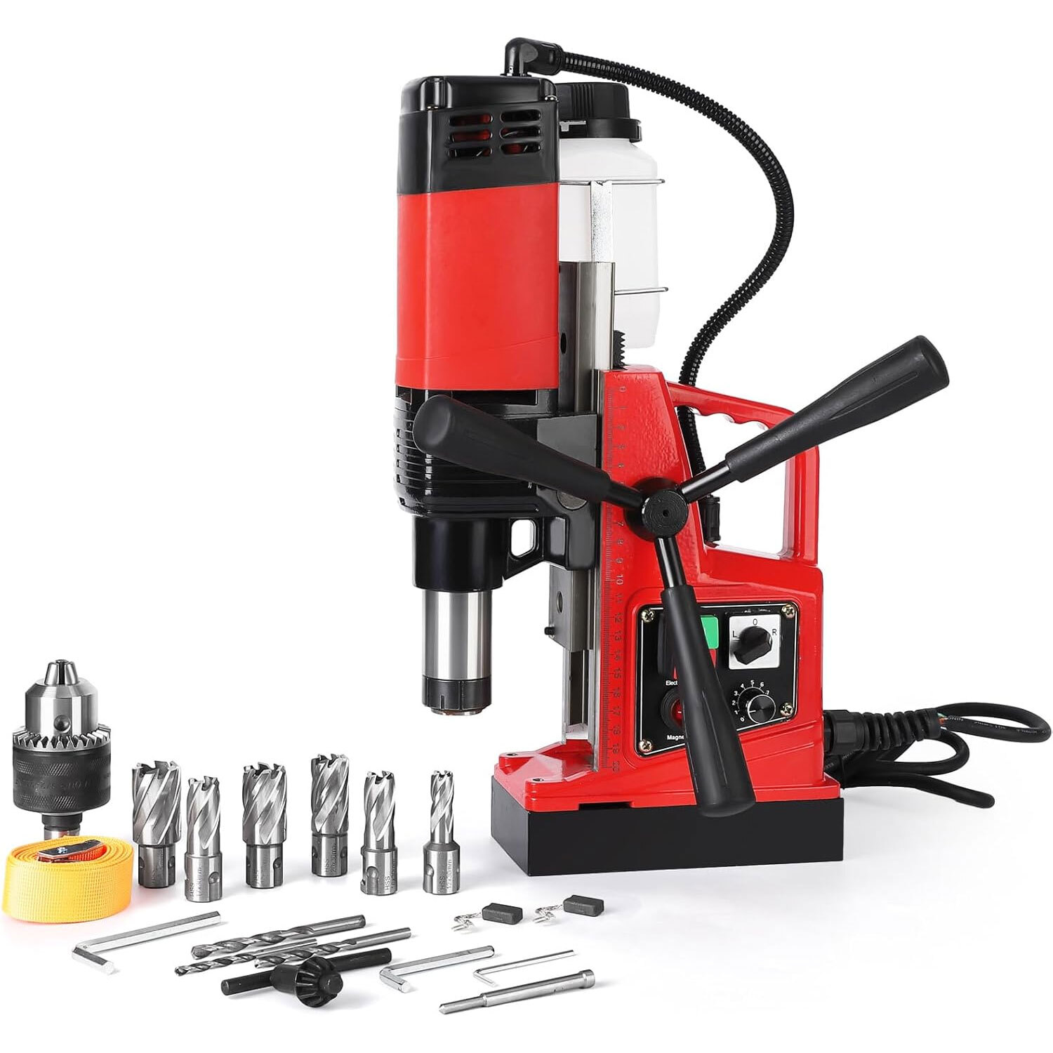 Magnetic Drill 1400W 810RPM 2922lbf/13000N Portable Mag Drill Press w/ 6 Bits