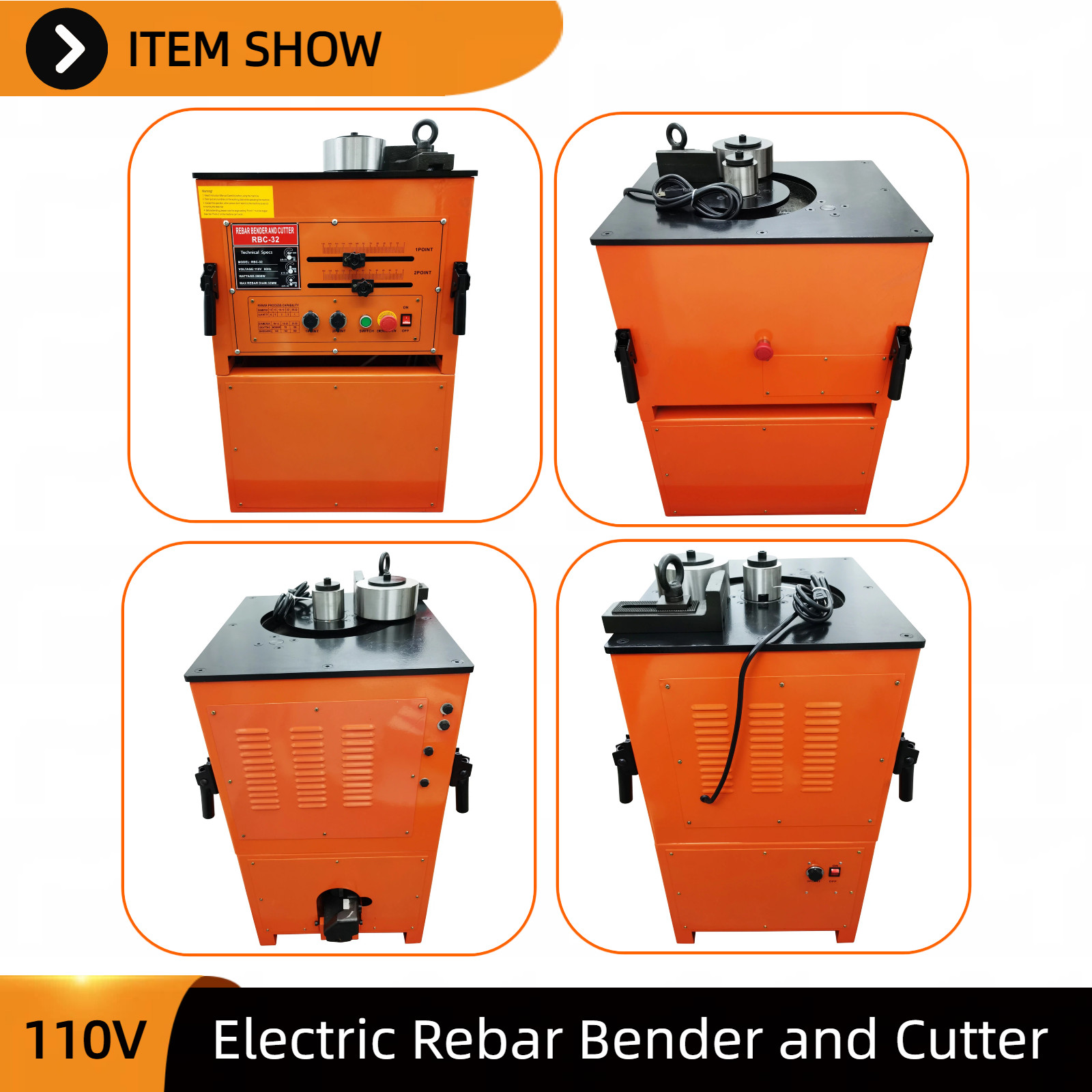 Electric Rebar Bender Cutter Machine 110V 6-32mm 0-180° for Steel Bar Processing