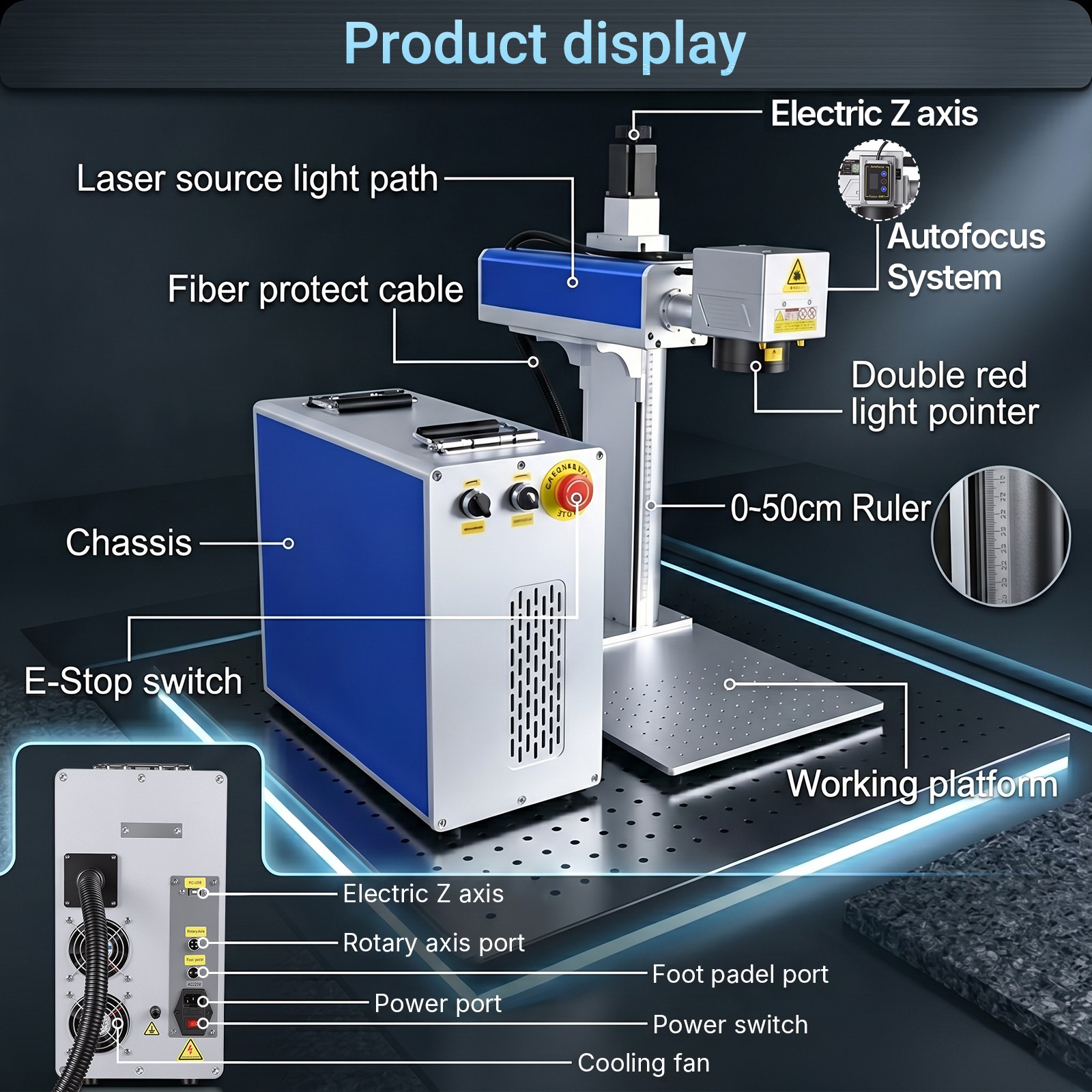 60W Auto Focus JPT MOPA M7 Fiber Laser Marking Engraving Machine Engraver Marker