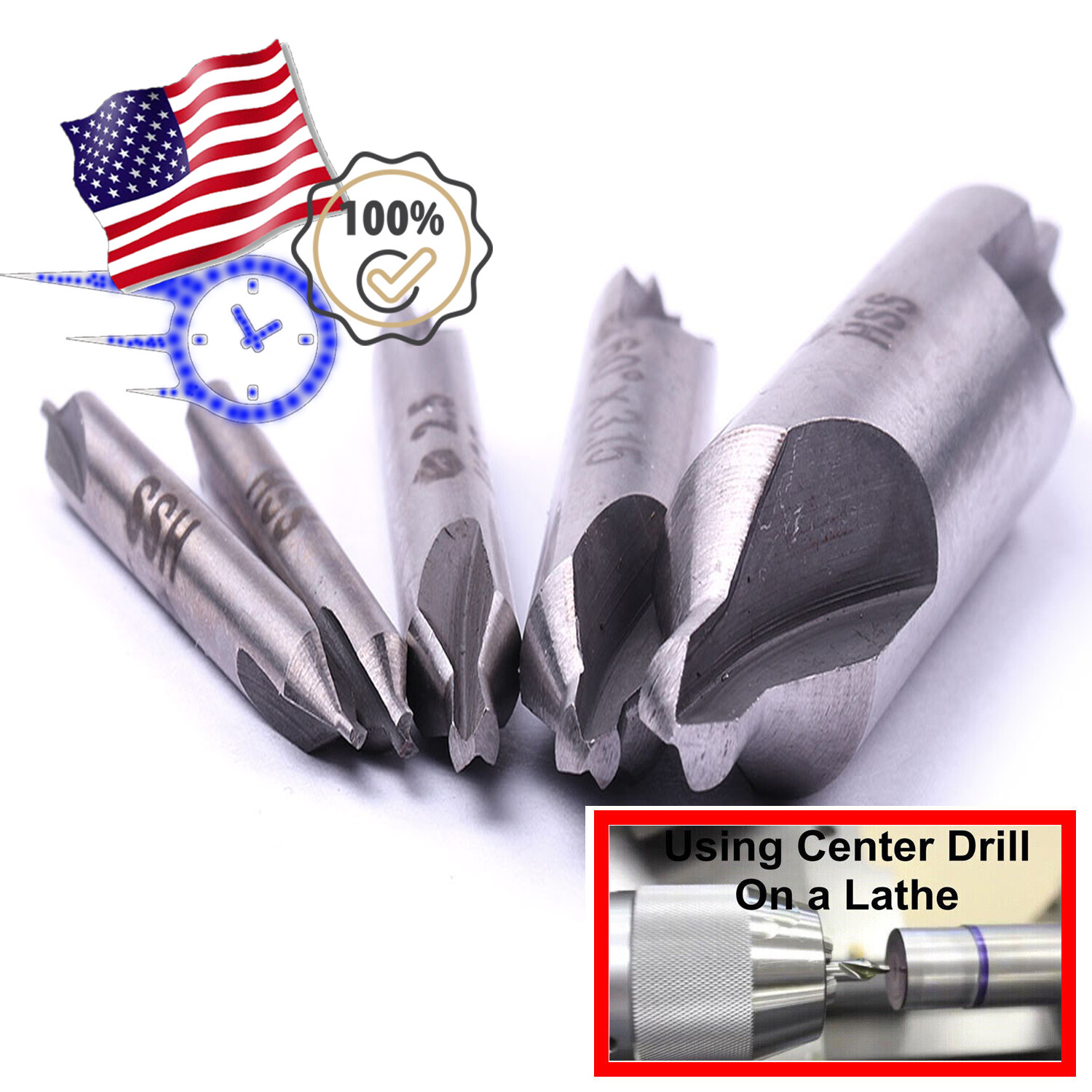 5Pcs High Speed Steel Drill Point Countersinks Center Set w/ Both Ends for Lathe