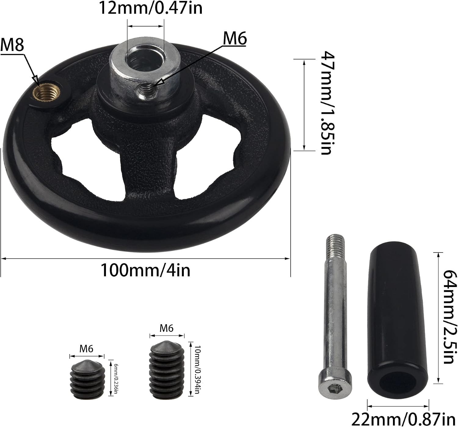Durable Plastic Hand Wheel 0.47”x4” with Easy Installation for Industrial Use