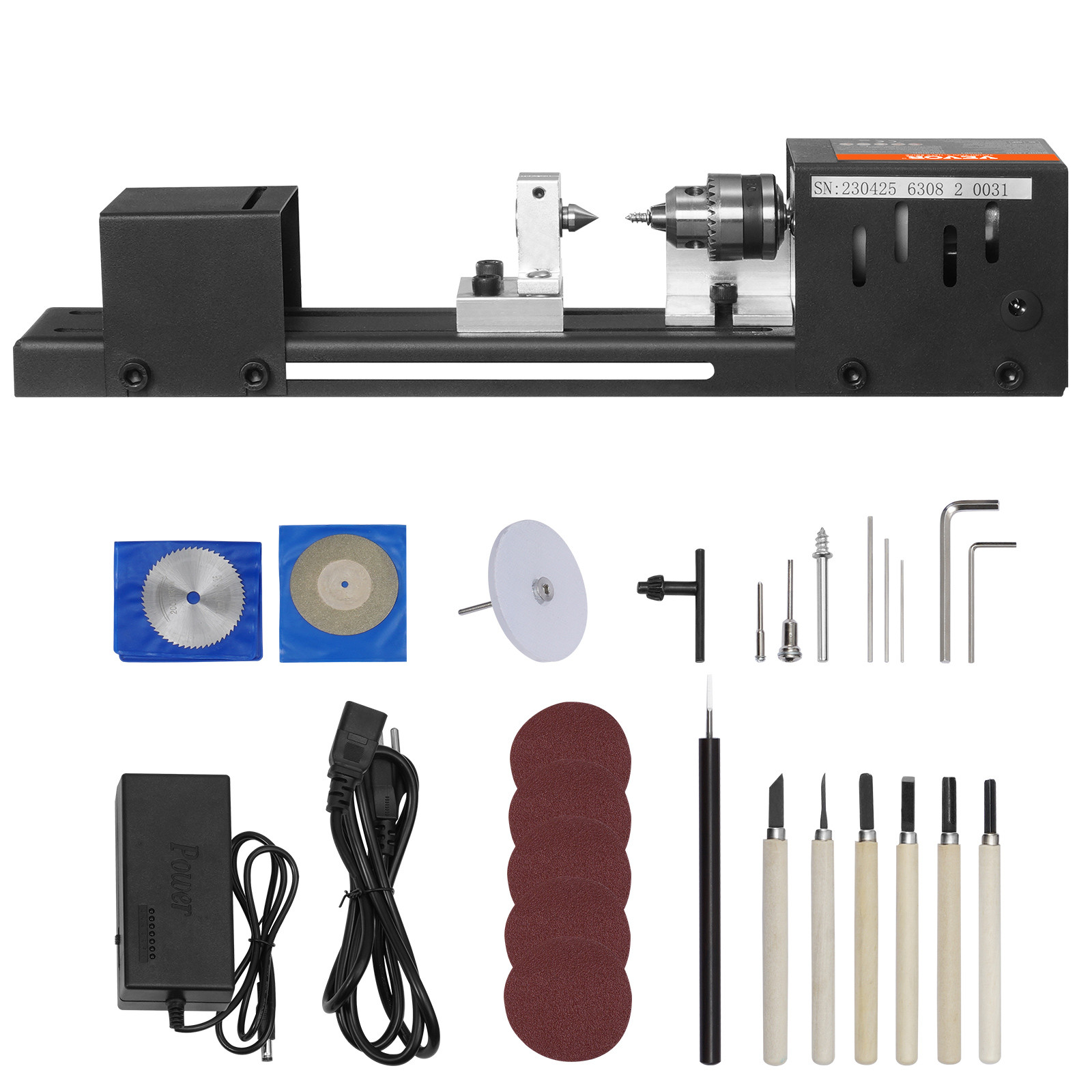 VEVOR Mini Lathe Machine 24V 96W Mini Wood Lathe Tools 2.76 in x 6.3 in 7 Speeds
