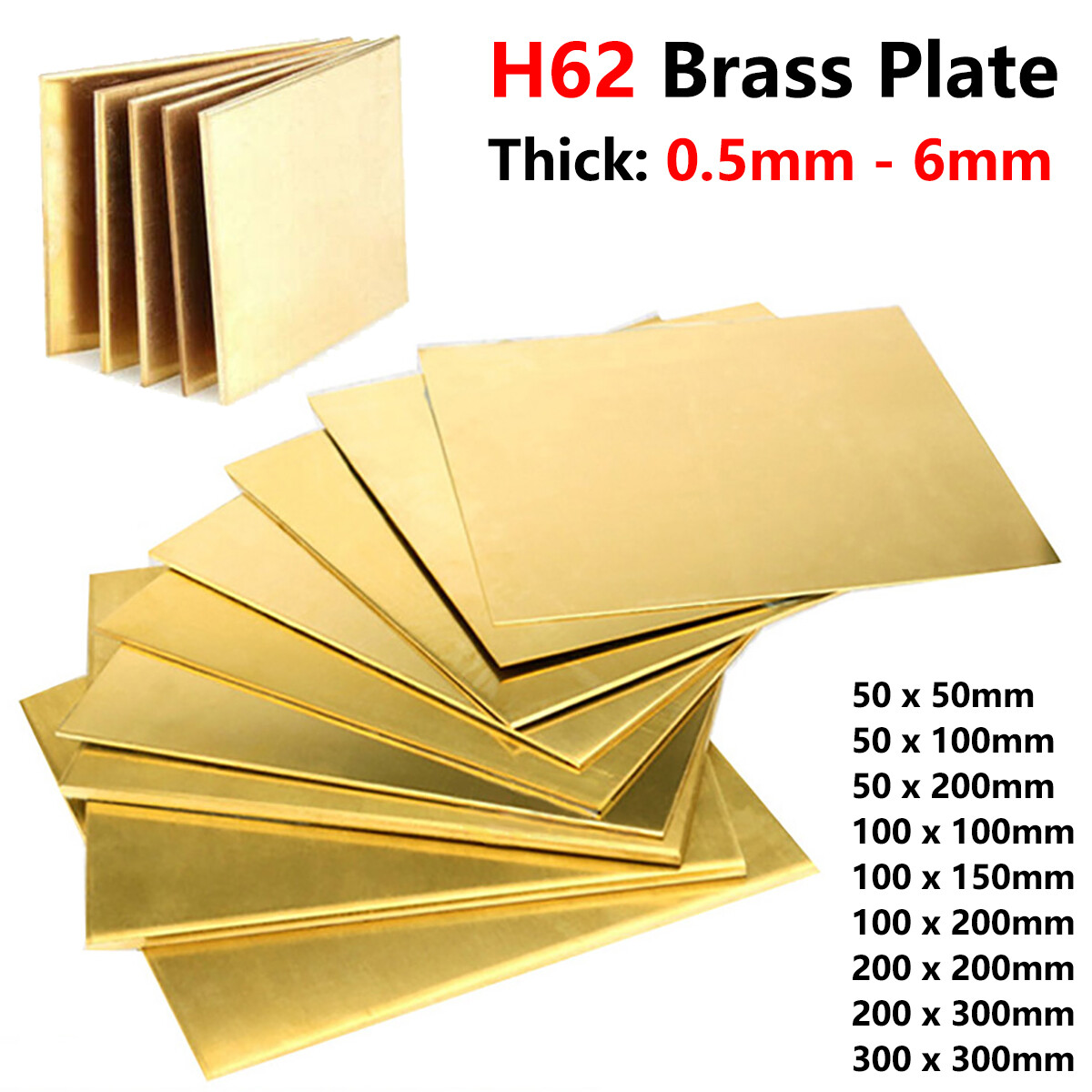 100~300mm CuZn40 H62 Brass Metal Flat Plate Square Sheet Foil Thick 0.5mm – 6mm