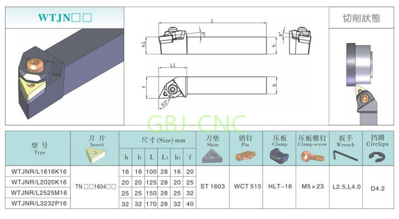 60° WTJNR WTJNL 1616 2020 2525 K16 M16 External turning tool For TNMG (clamp)