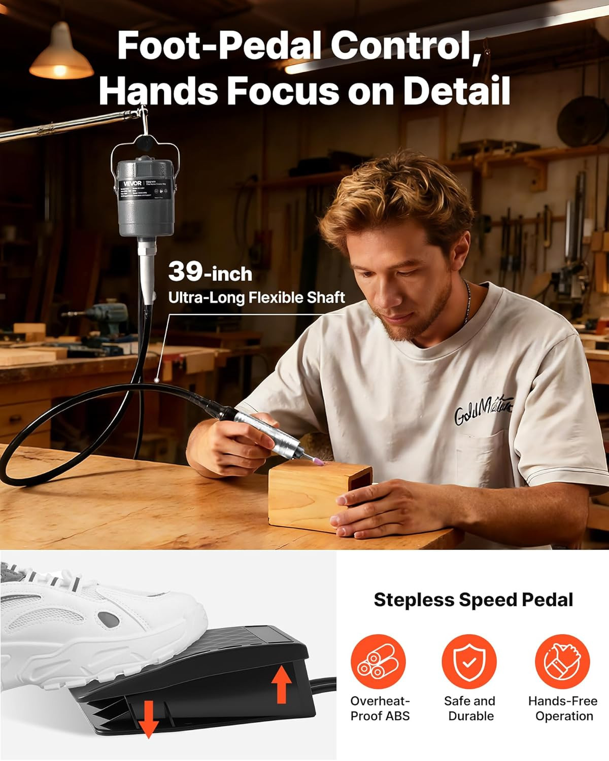 Flex Shaft Grinder, 150W 23000RPM Electric Flex Shaft Rotary Tool, Foot-Pedal Co