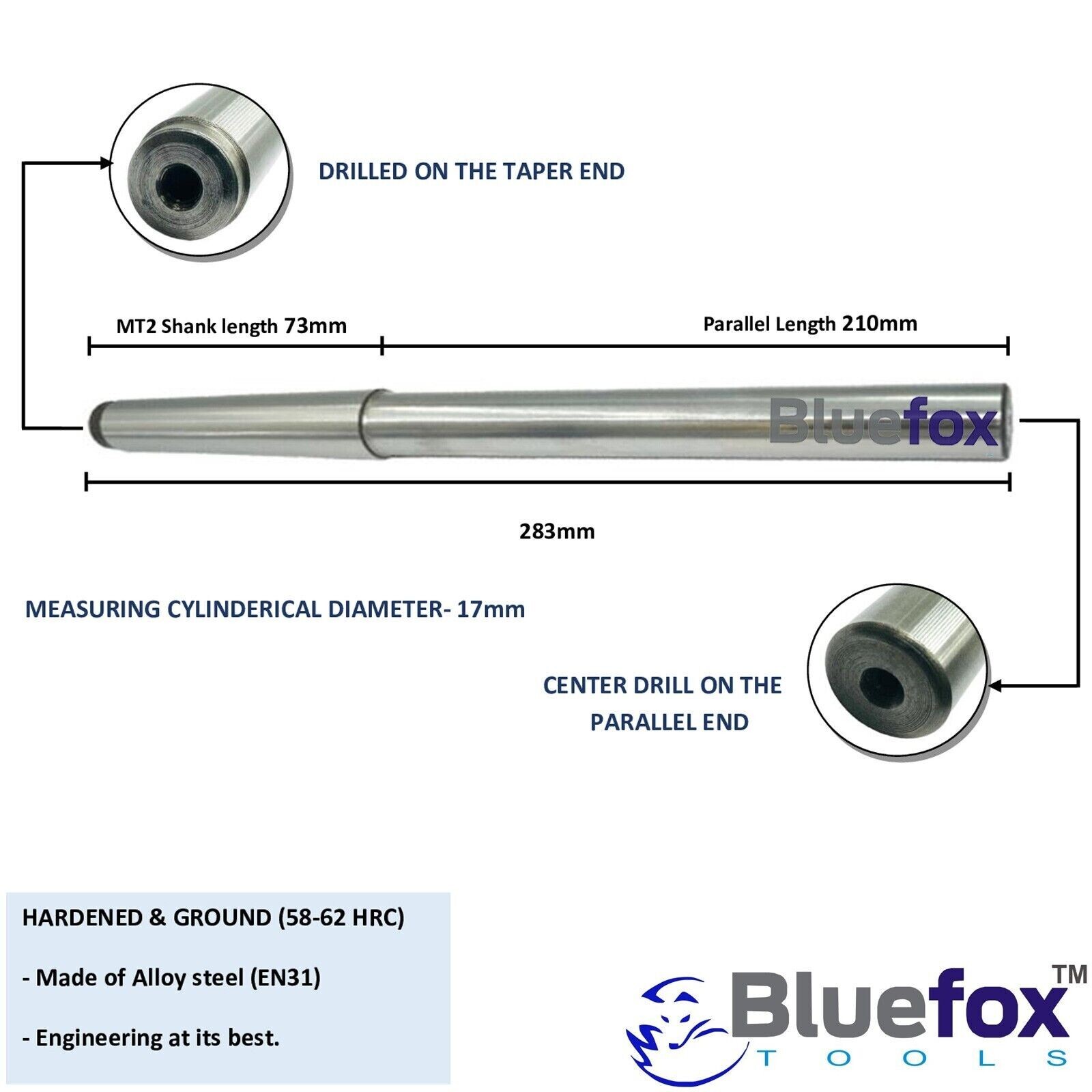 Precise Lathe Alignment Test Bar Mandrel (Morse Taper MT2 & MT3) – Steel EN31