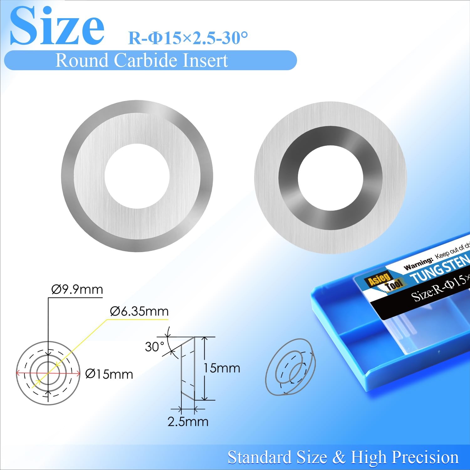 Asieg Tool 15×2.5mm-30° Round Carbide Inserts Cutters Knifes Indexable Replac…