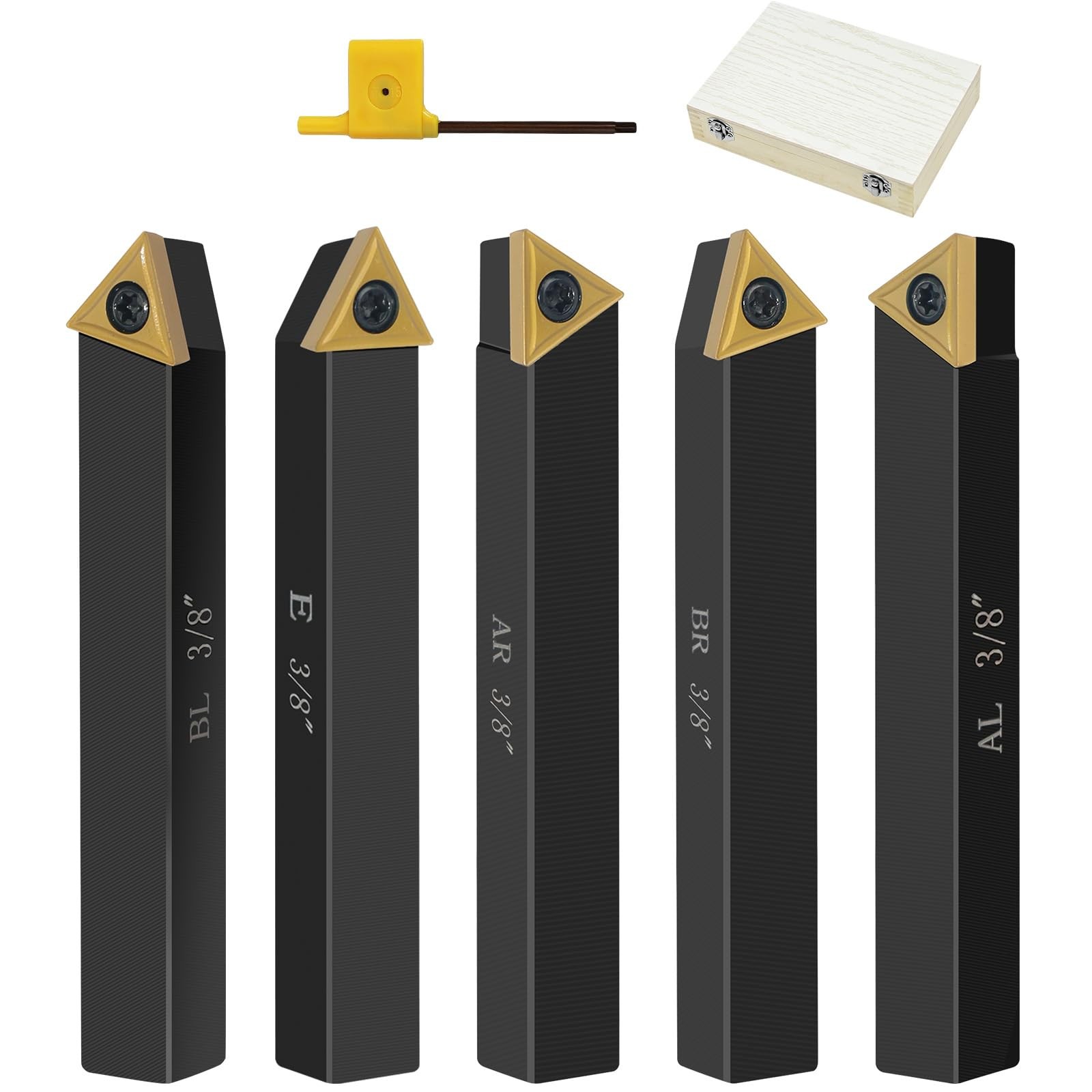 Metal Lathe Cutting Tools 3/8″ Shank Carbide Tool Bits Indexable Kits 5 PCS
