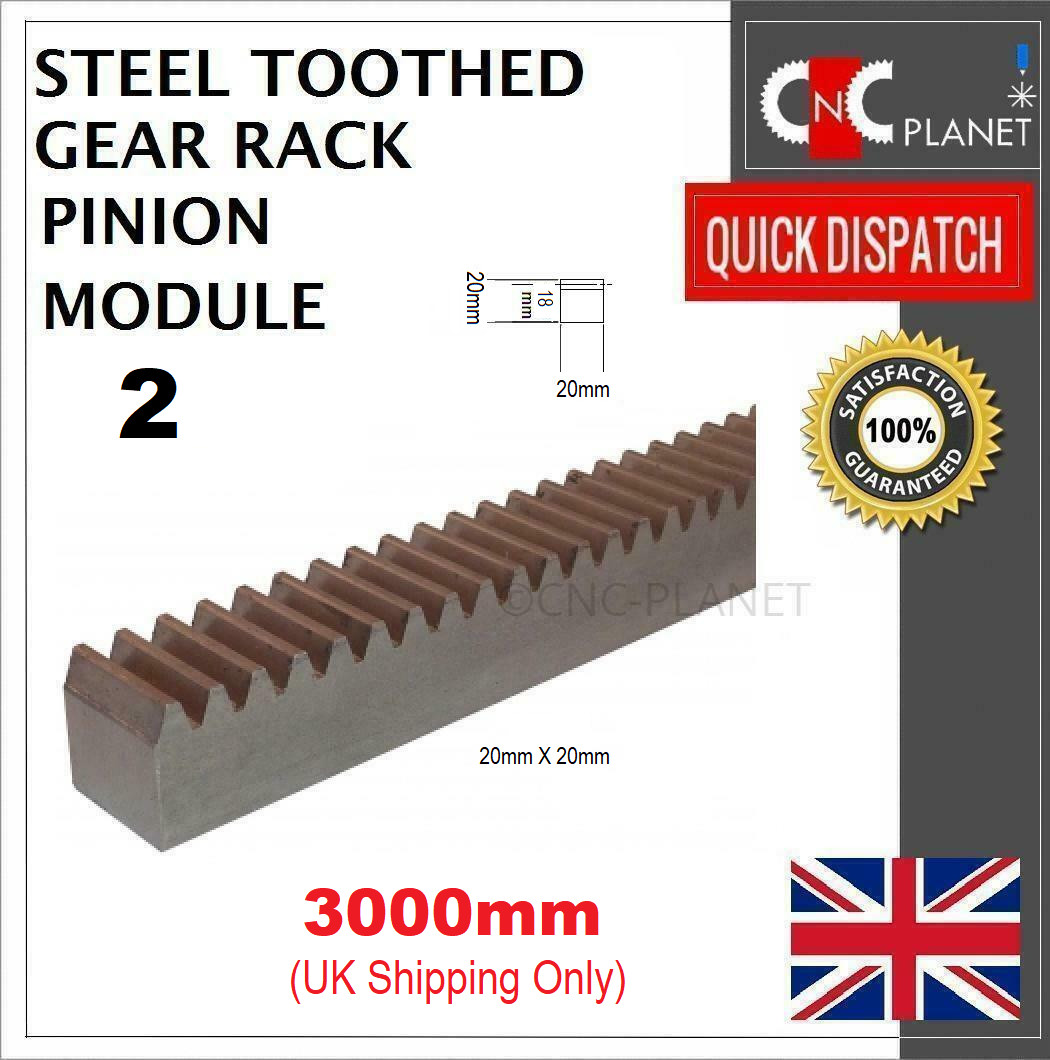 MODULE 2 20X20mm STEEL TOOTH GEAR RACK PINION CNC PLASMA ROUTER 500 1000 2000 UK