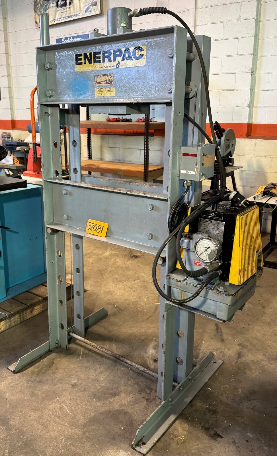 50 Ton Enerpac H-Frame Hydraulic Press, 28″ B.H., Adj. Bed, 1.5 HP, 1 Phase