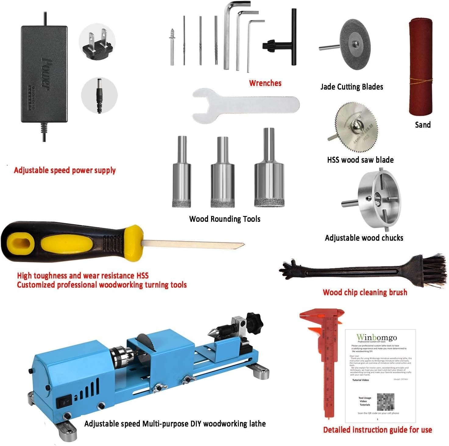 Compact and Powerful Mini Wood Lathe Kit with Essential Cutting Tools Included