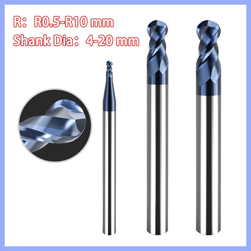 2 Flute Ball Nose End Mill Solid Carbide Milling Cutter Bit TiSiN Coating HRC45