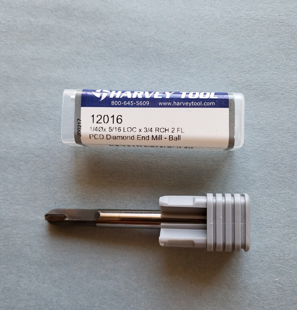 Harvey Tool #12016 PCD Diamond End Mill-Ball, 1/4 DIA x 5/16 LOC x 3/4 RCH 2FL