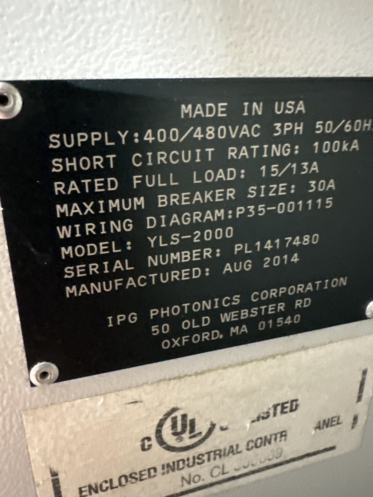 IPG YLS-2000 Ytterbium Fiber Laser CHILLER INCLUDED!