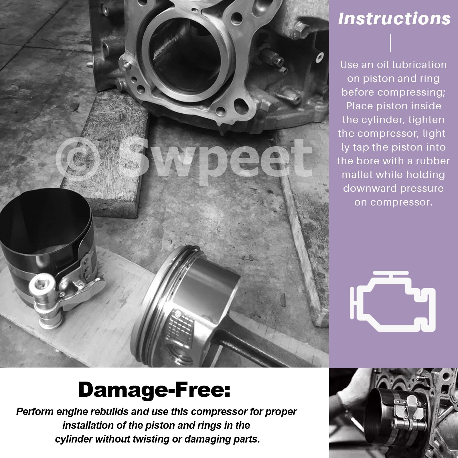 8Pcs 3″ 4″ 6″ Piston Ring Compressor and Adjustable Piston Installation Tool …