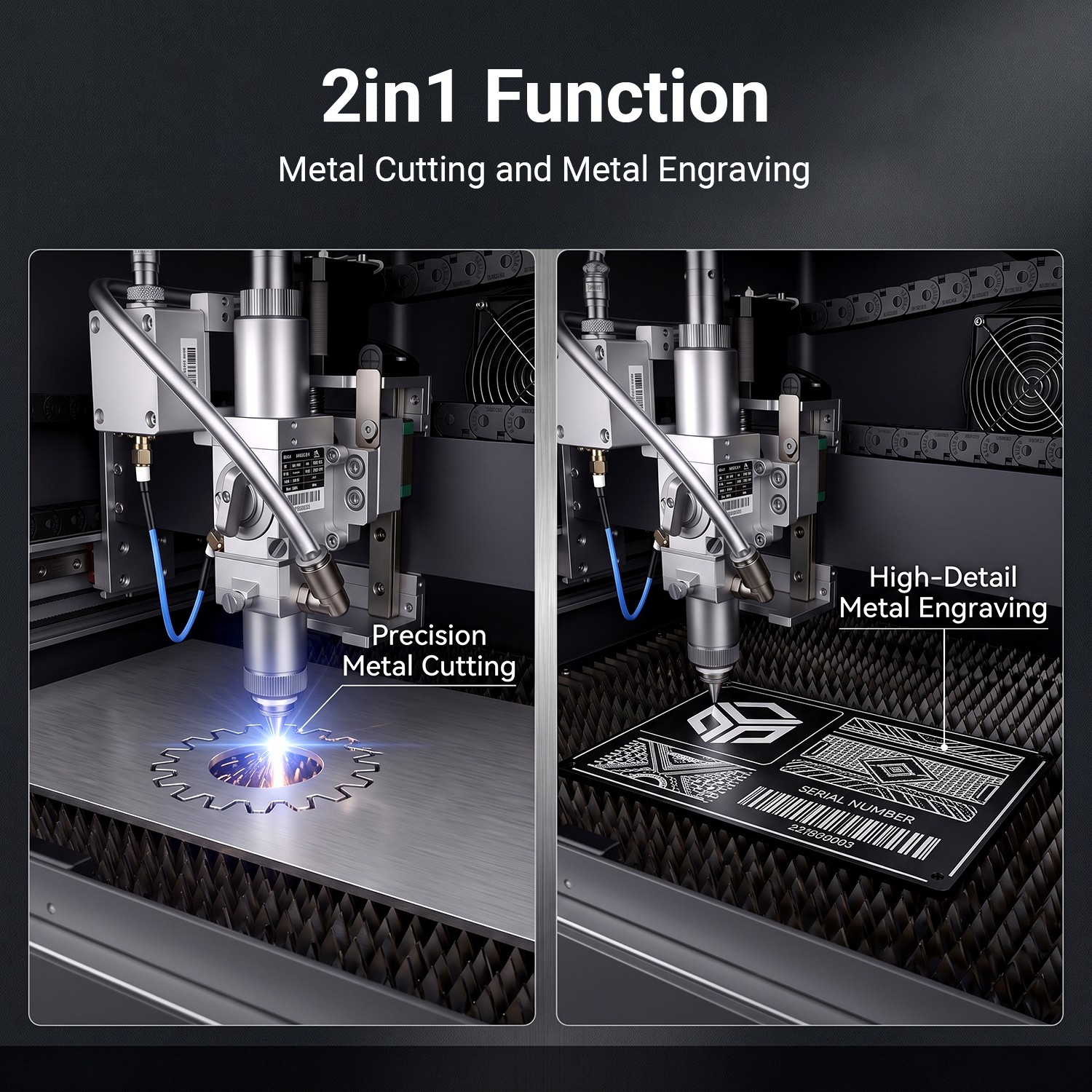 Desktop Fiber Laser Cutter 1200W 2 in 1 Cutting Marking for Metal High Precision