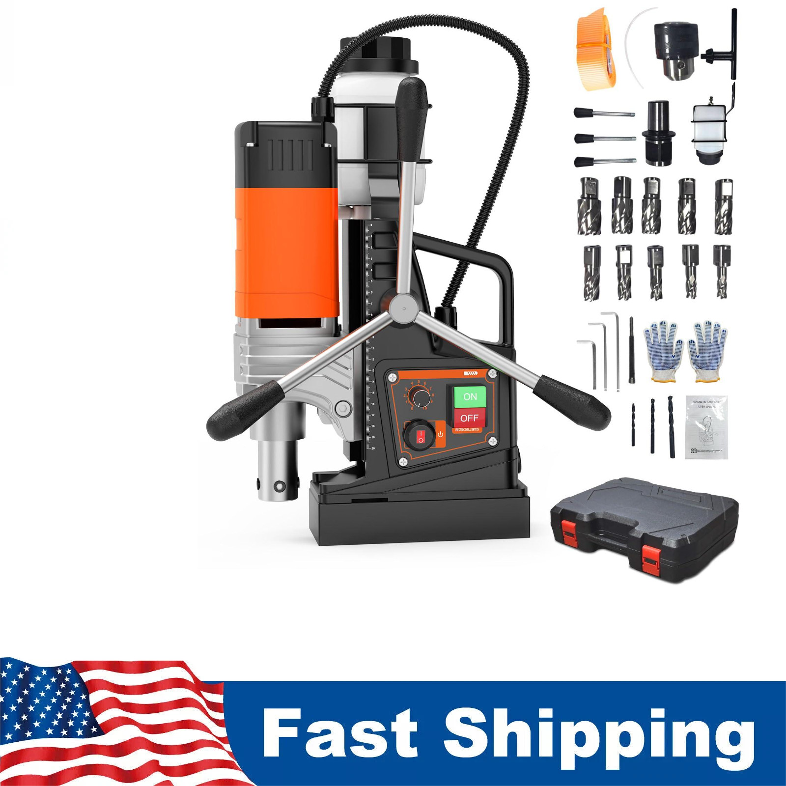 2 in Magnetic Drill 1750W 2922Lbf Power Portable Mag Drill W/10Pcs Drill Bits US