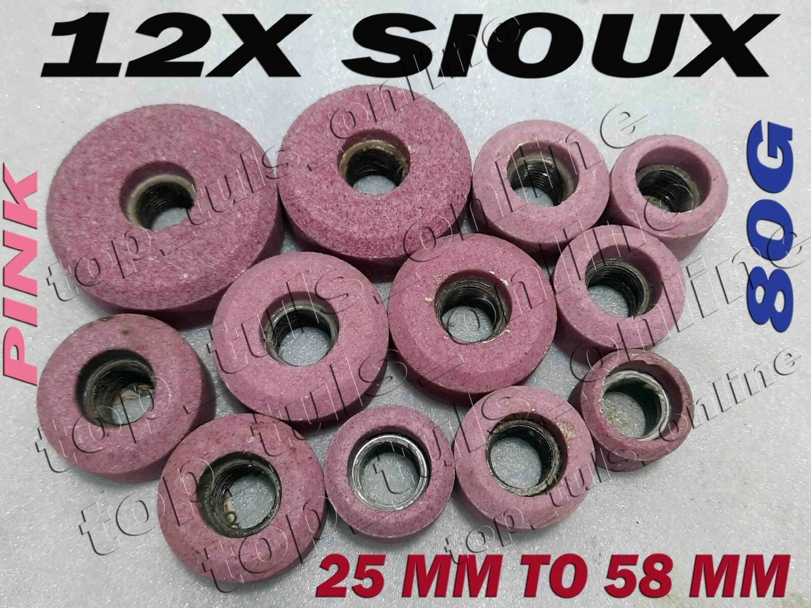 12x SIOUX VALVE SEAT PINK GRINDING WHEELS SET STONE 25MM TO 58 MM 80G