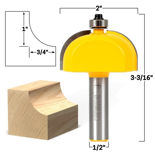 3/4″ Radius Cove Edge Forming Router Bit – 1/2″ Shank – Yonico 13950