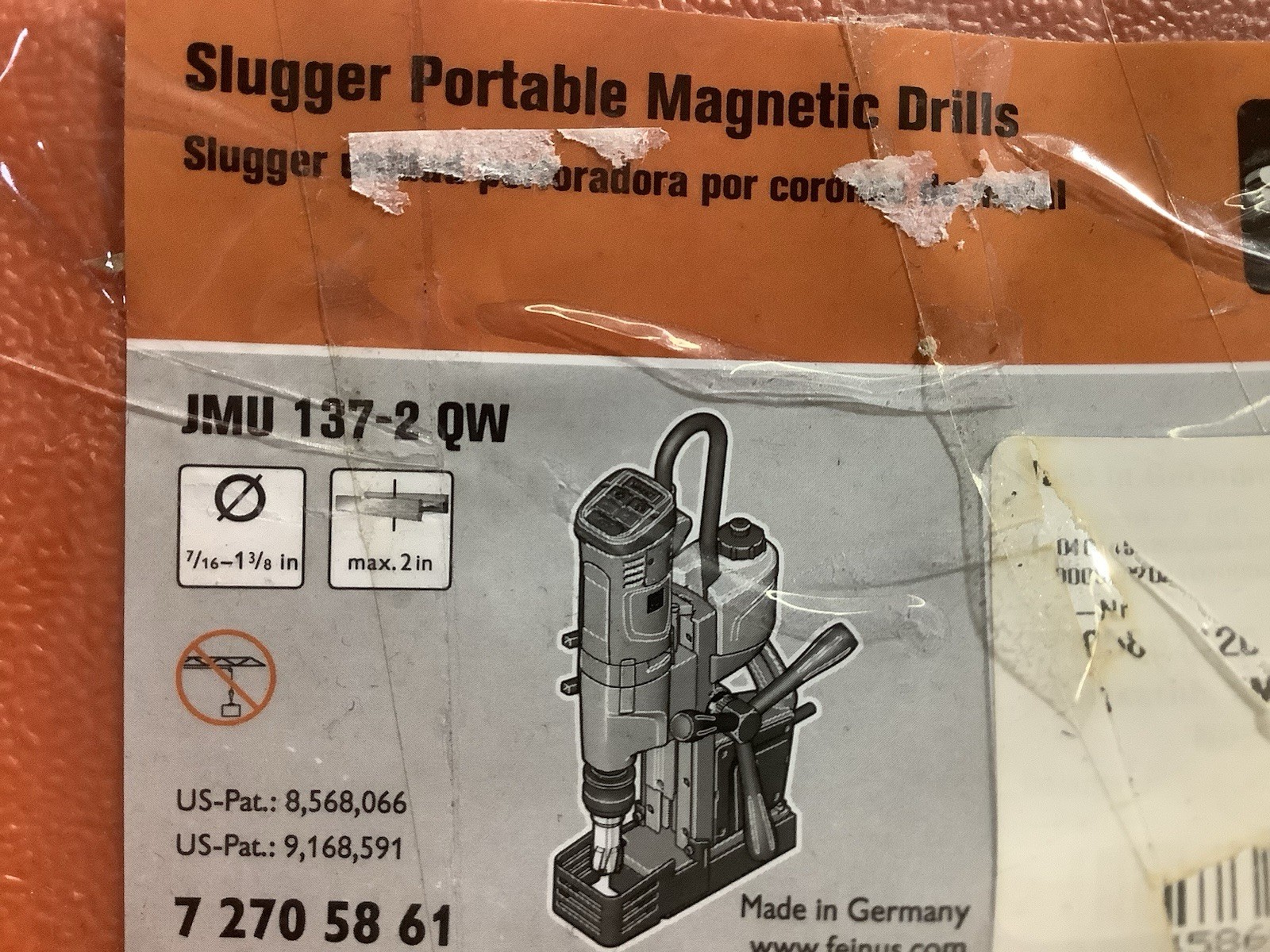 Slugger By Fein Jmu 137-2QW Magnetic Drill Press, 110Vac, 12.0A, 9″ L