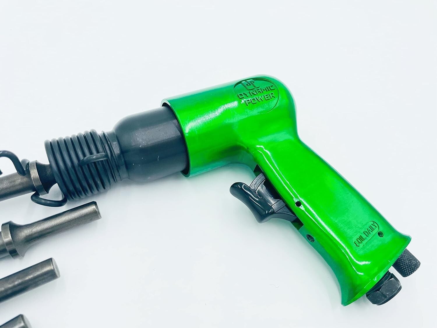 DYNAMIC POWER Short Barrel Air Hammer Kit with 4-Chisels, Alloyed steel Green