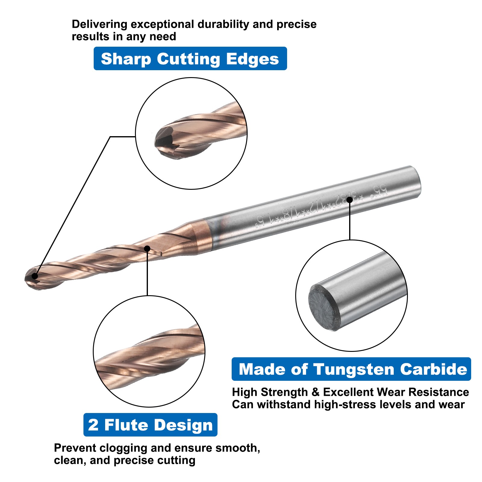 2 Flute Ball Nose End Mill 1/2″ Cutting Length TiAlN Coated for Engraving