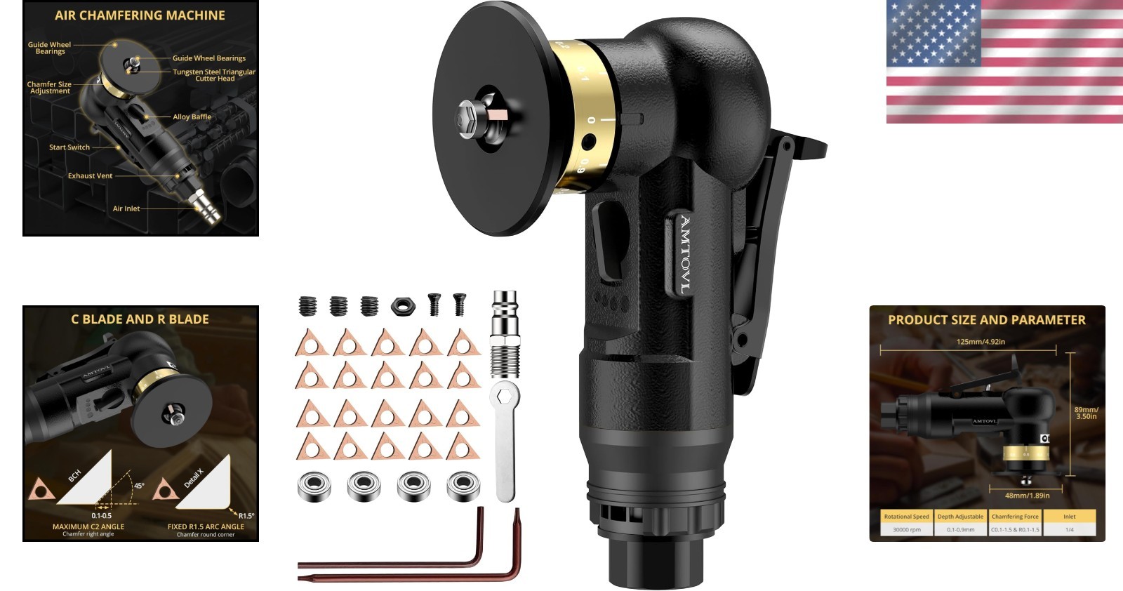 Professional Pneumatic Chamfering Tool – 4 Speed Settings for Precision Cutting