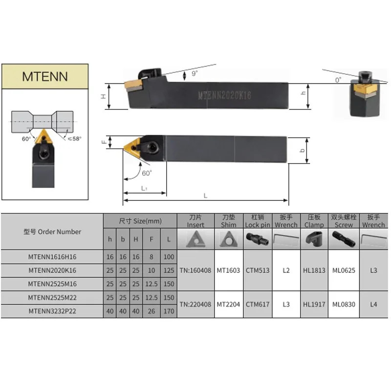 External Turning Tool Holder MTENN1616H16 2020K16 2525M16 CNC Lathe TNMG Inserts
